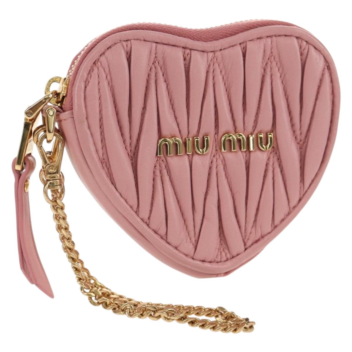 Miu Miu Matelasse Coin Purse Leather Pink Gold Auth 154936M