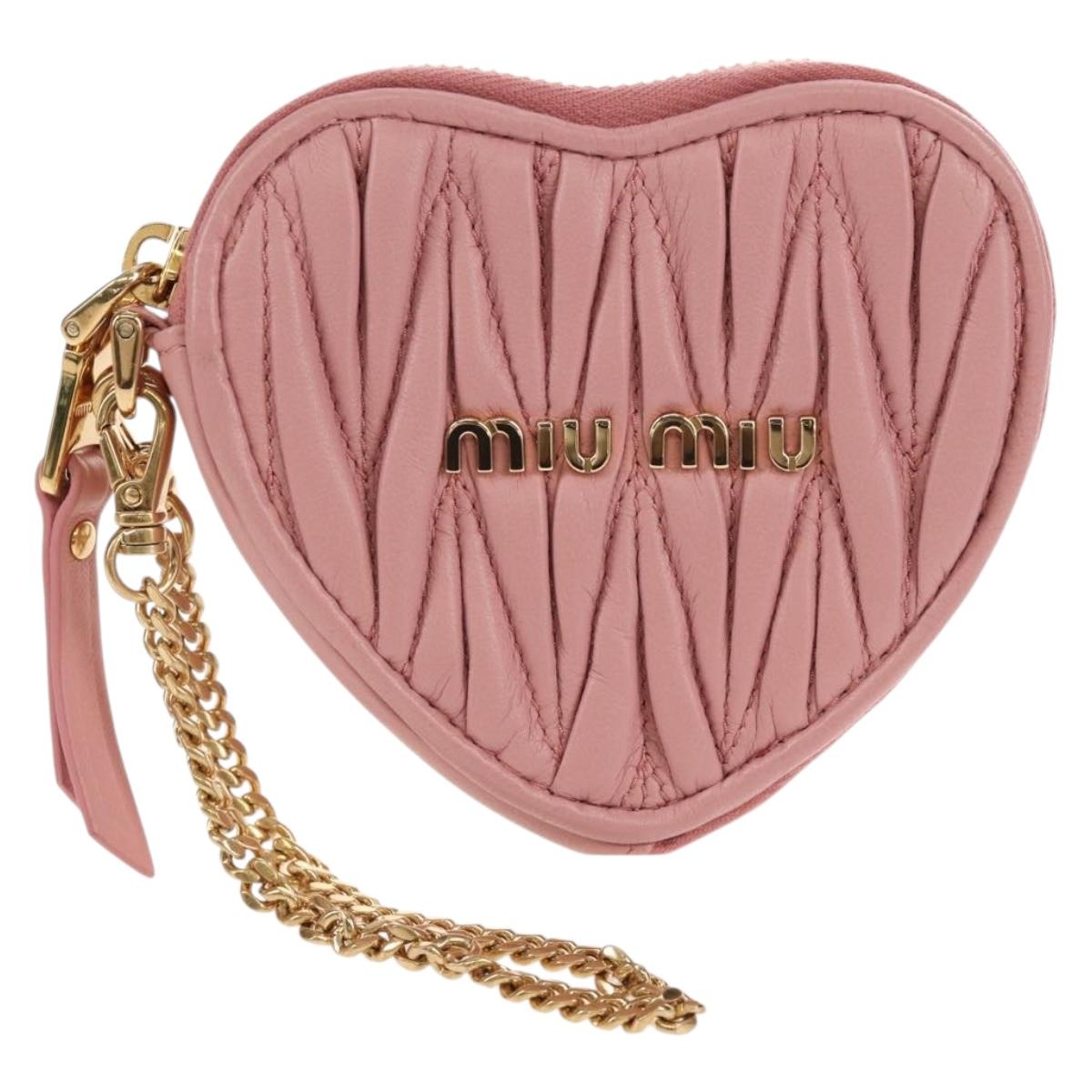 Miu Miu Matelasse Coin Purse Leather Pink Gold Auth 154936M