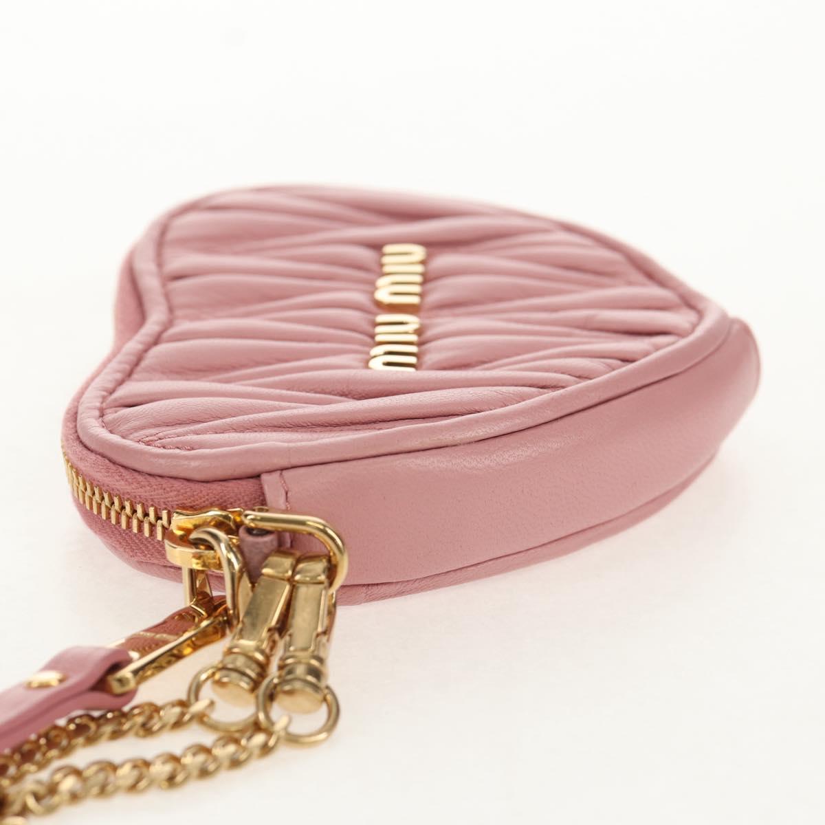 Miu Miu Matelasse Coin Purse Leather Pink Gold Auth 154936M