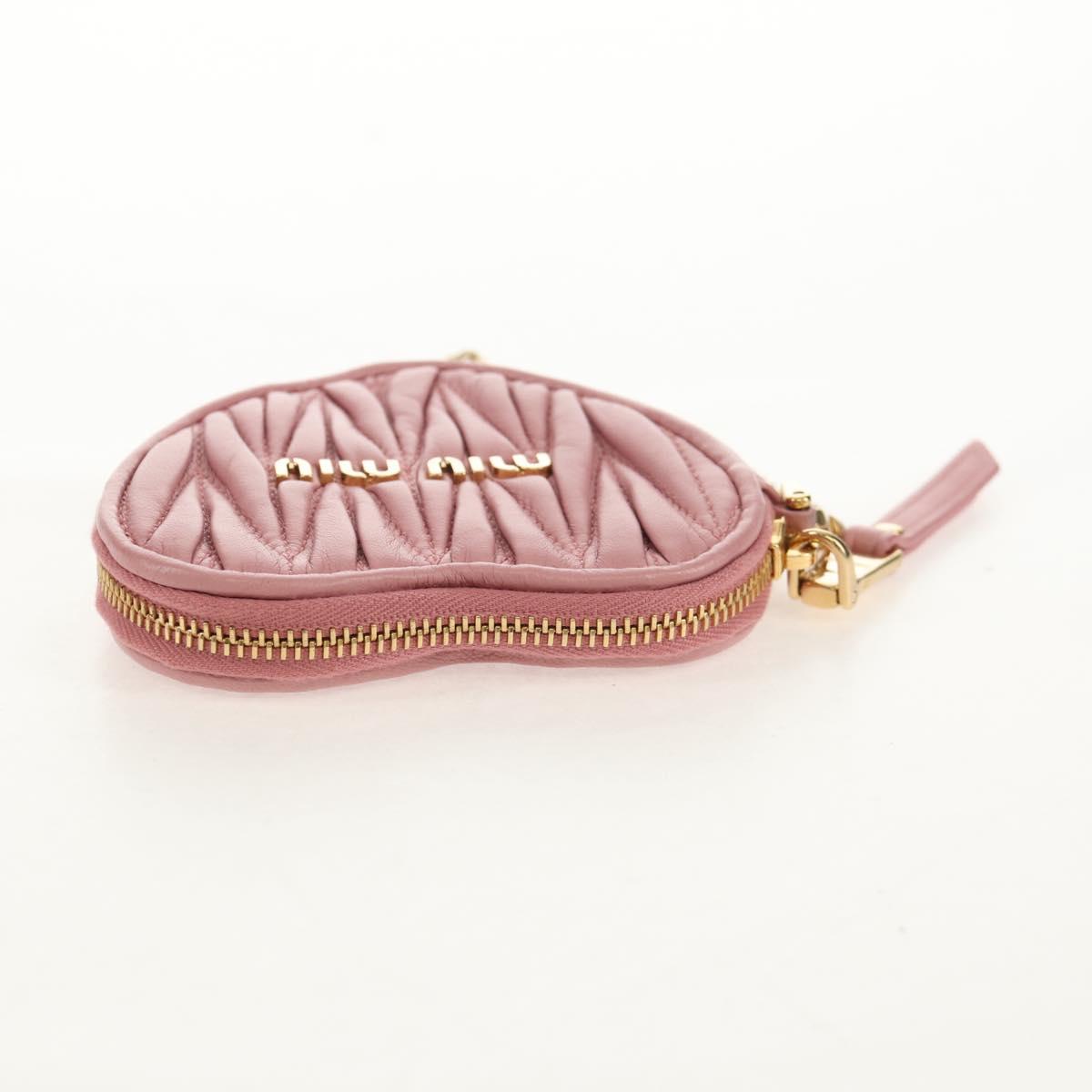 Miu Miu Matelasse Coin Purse Leather Pink Gold Auth 154936M