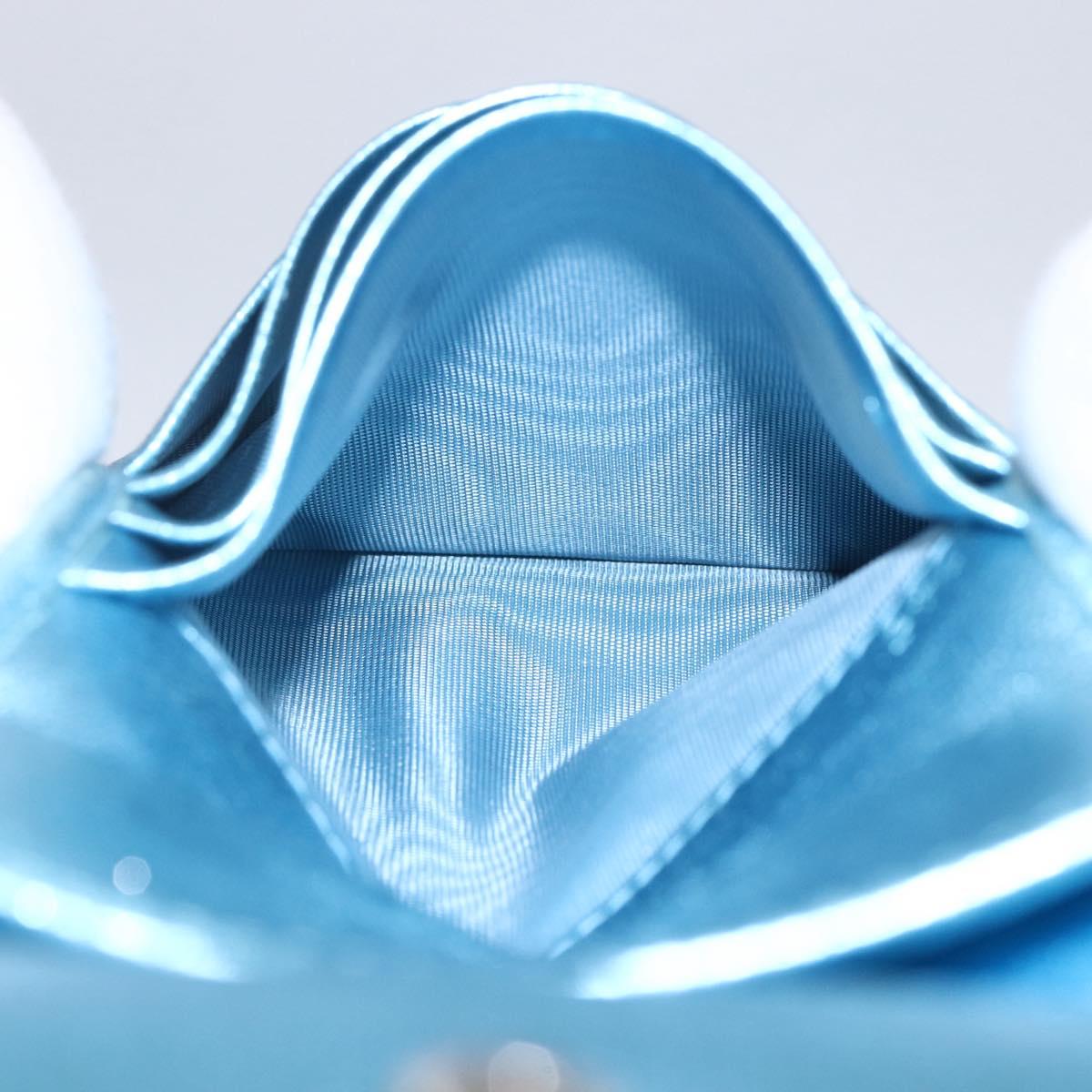 Miu Miu Matelasse Wallet Leather Blue Silver Auth 154966