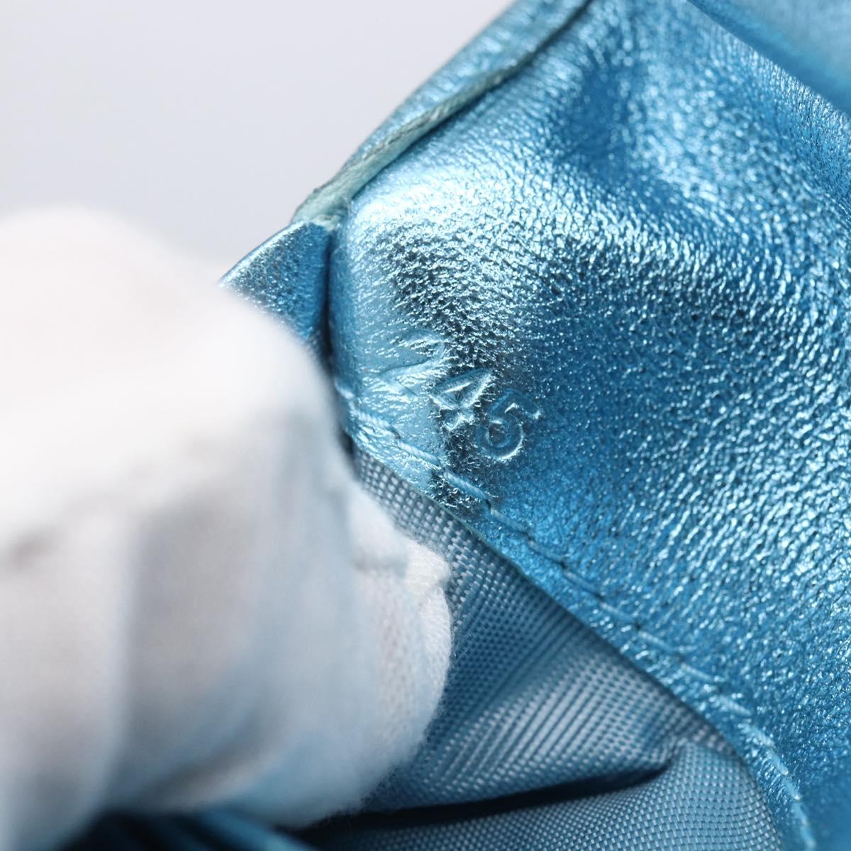 Miu Miu Matelasse Wallet Leather Blue Silver Auth 154966