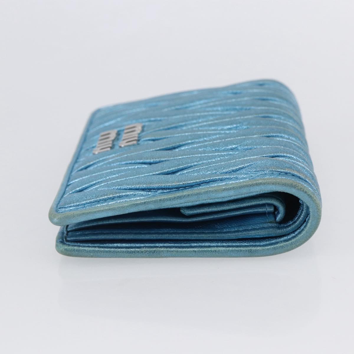 Miu Miu Matelasse Wallet Leather Blue Silver Auth 154966