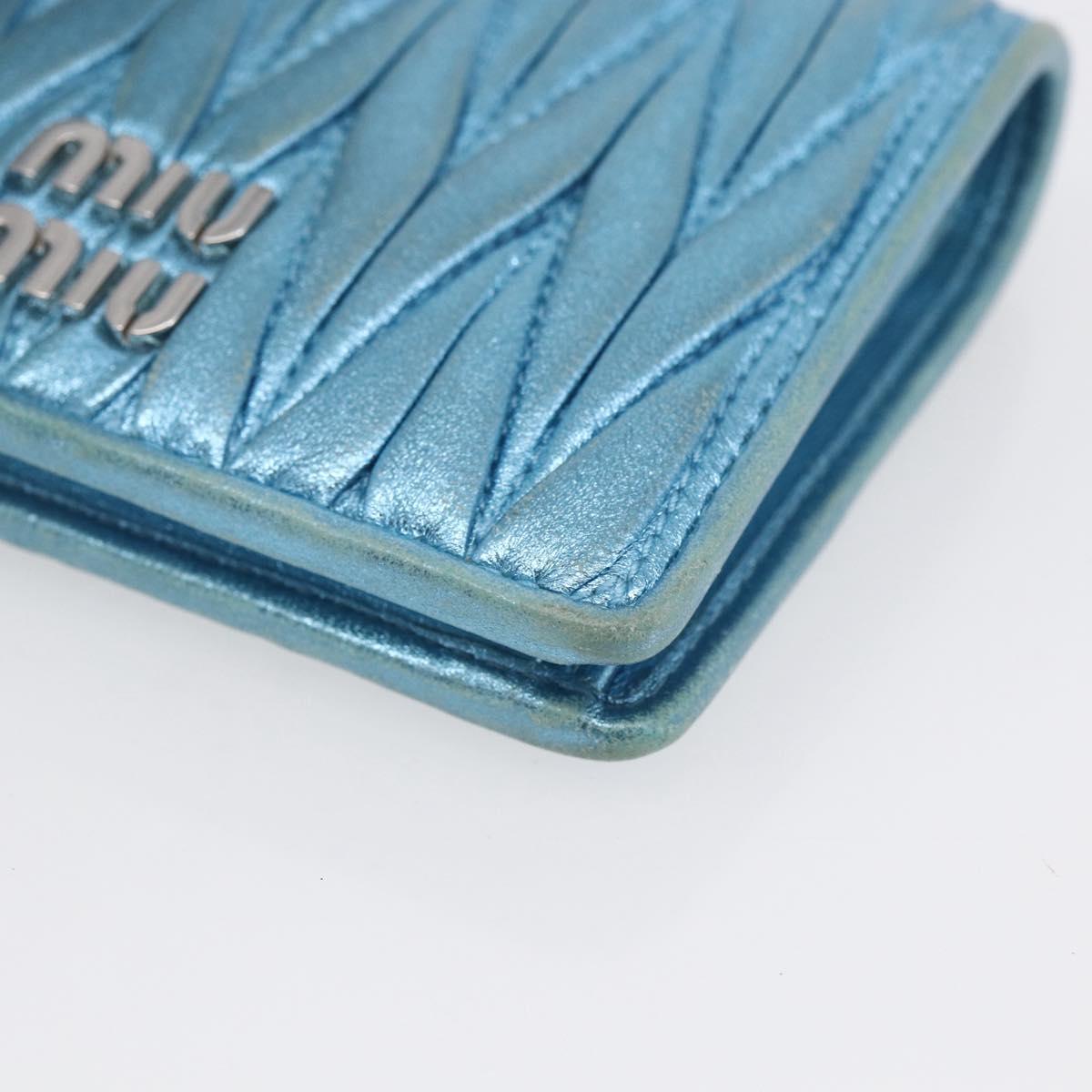 Miu Miu Matelasse Wallet Leather Blue Silver Auth 154966