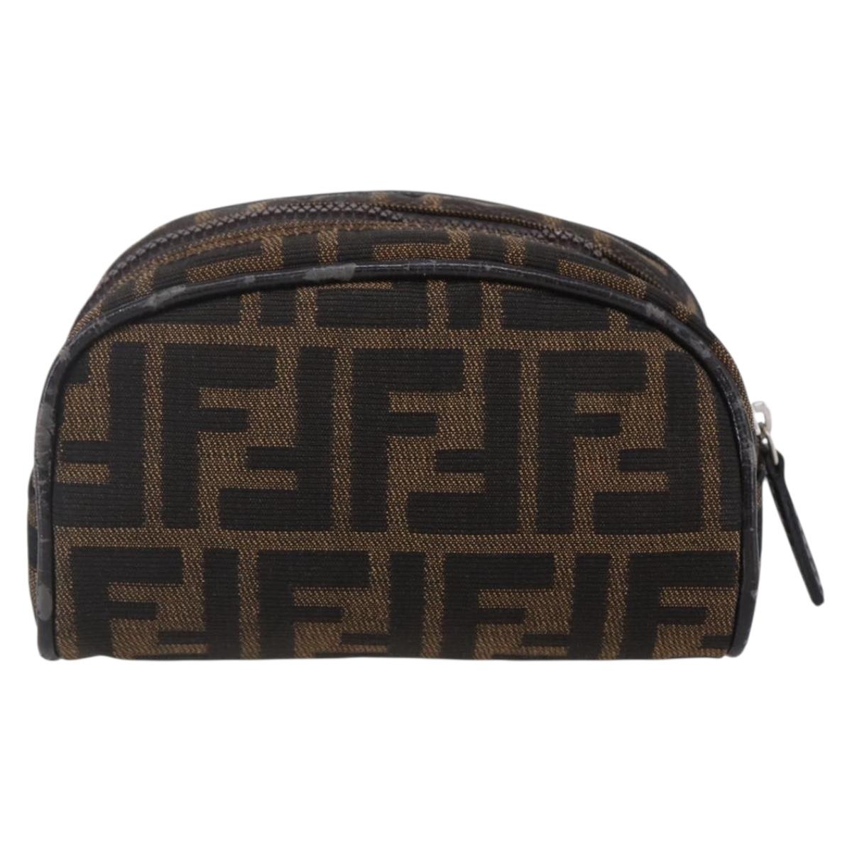 FENDI Zucca Canvas Pouch Hand Bag Black Brown Auth 154968