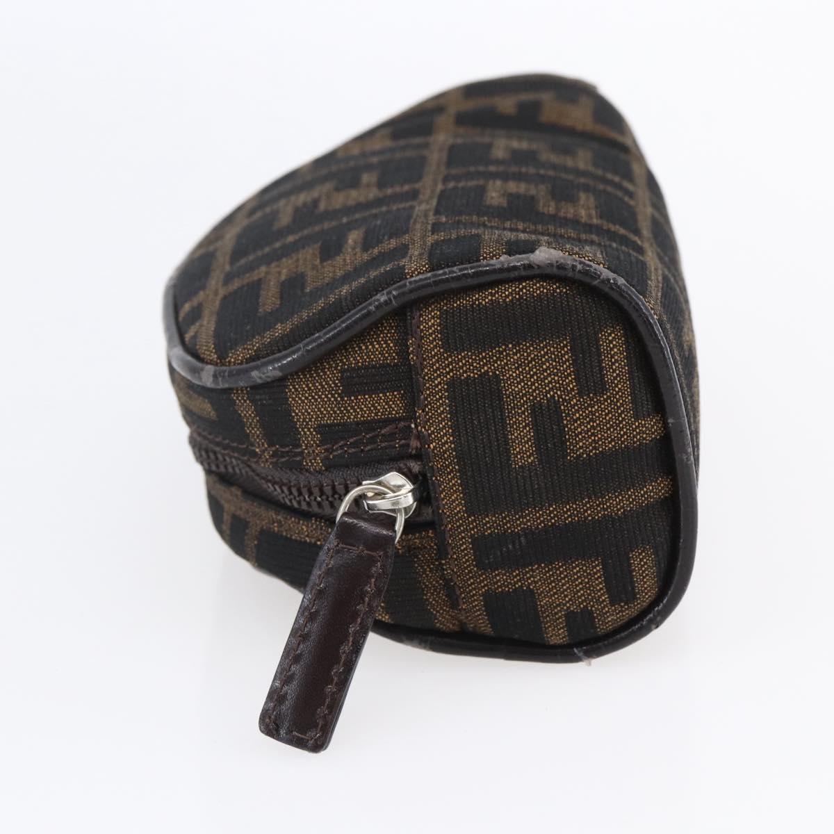 FENDI Zucca Canvas Pouch Hand Bag Black Brown Auth 154968
