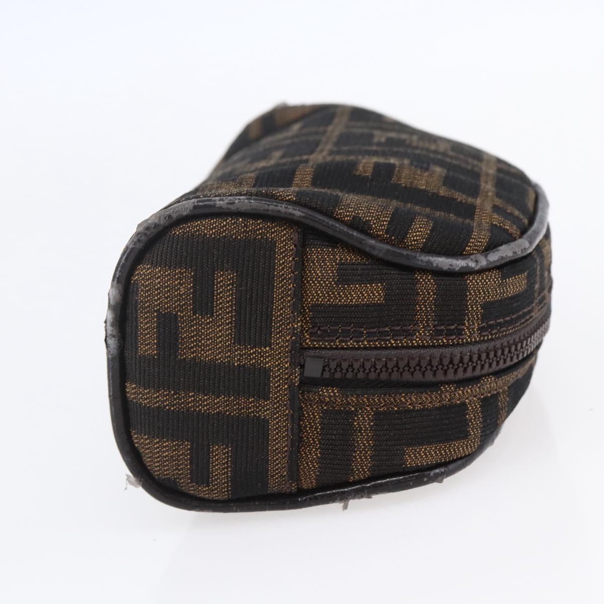 FENDI Zucca Canvas Pouch Hand Bag Black Brown Auth 154968