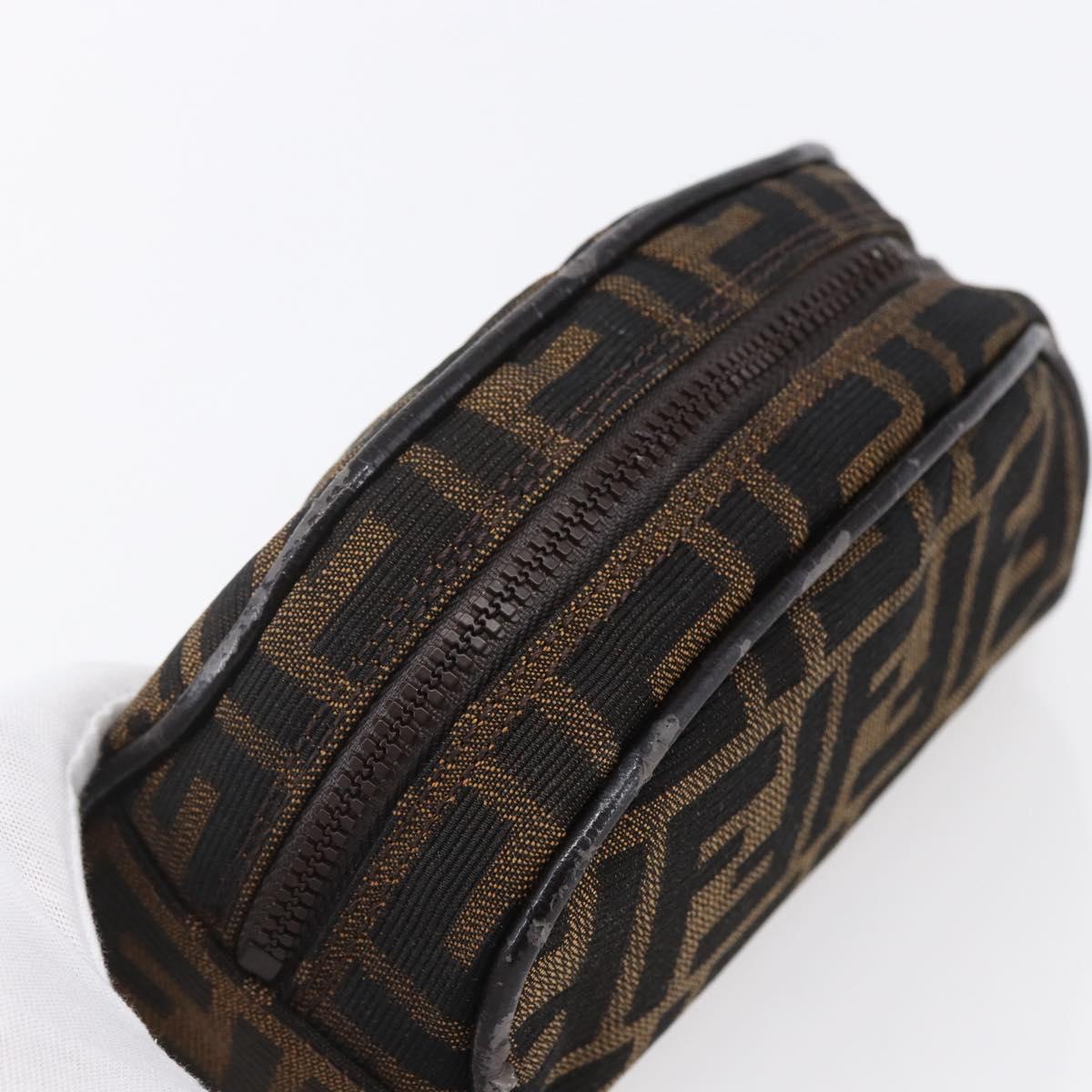 FENDI Zucca Canvas Pouch Hand Bag Black Brown Auth 154968