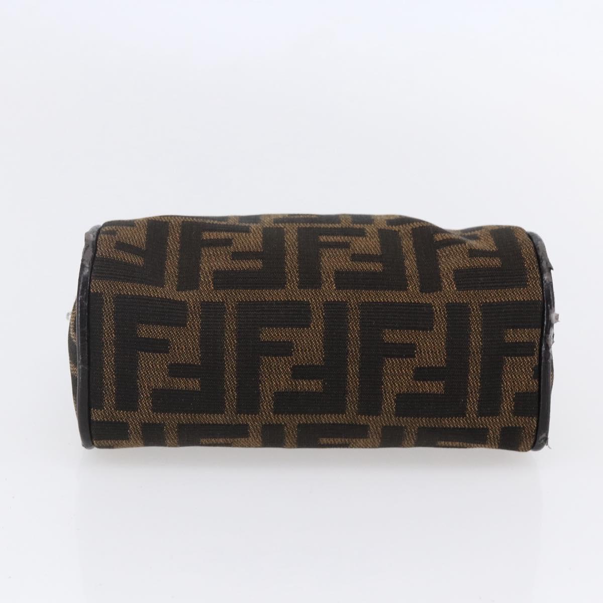 FENDI Zucca Canvas Pouch Hand Bag Black Brown Auth 154968