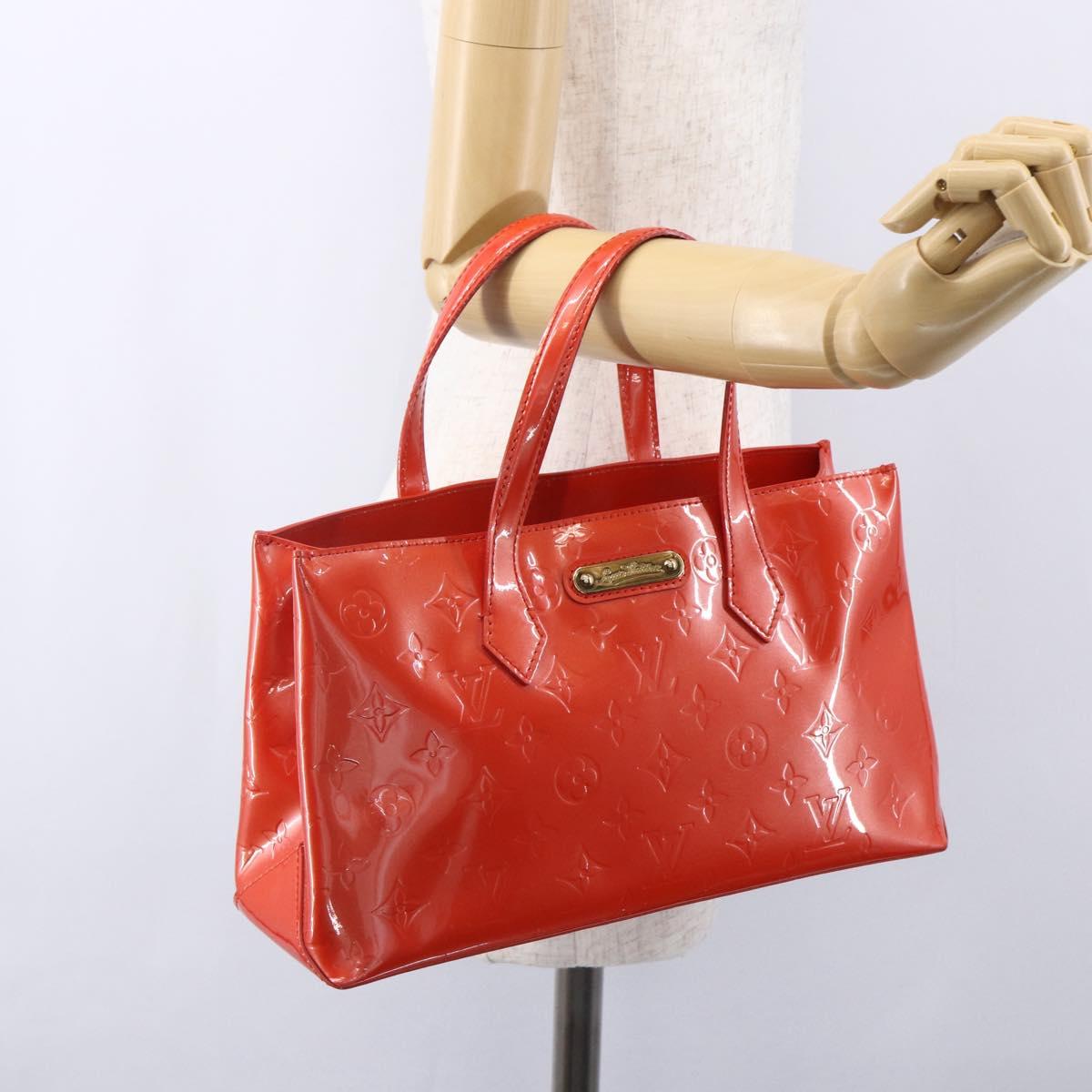 LOUIS VUITTON Vernis Bluebird Wilshire PM Bag Orenge Sunset M93644 Auth 155019