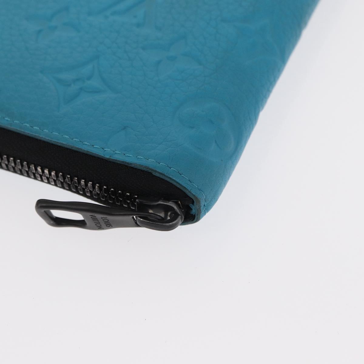 LOUIS VUITTON Monogram Taurillon Zippy Wallet Vertical Blue M69048 Auth 155055