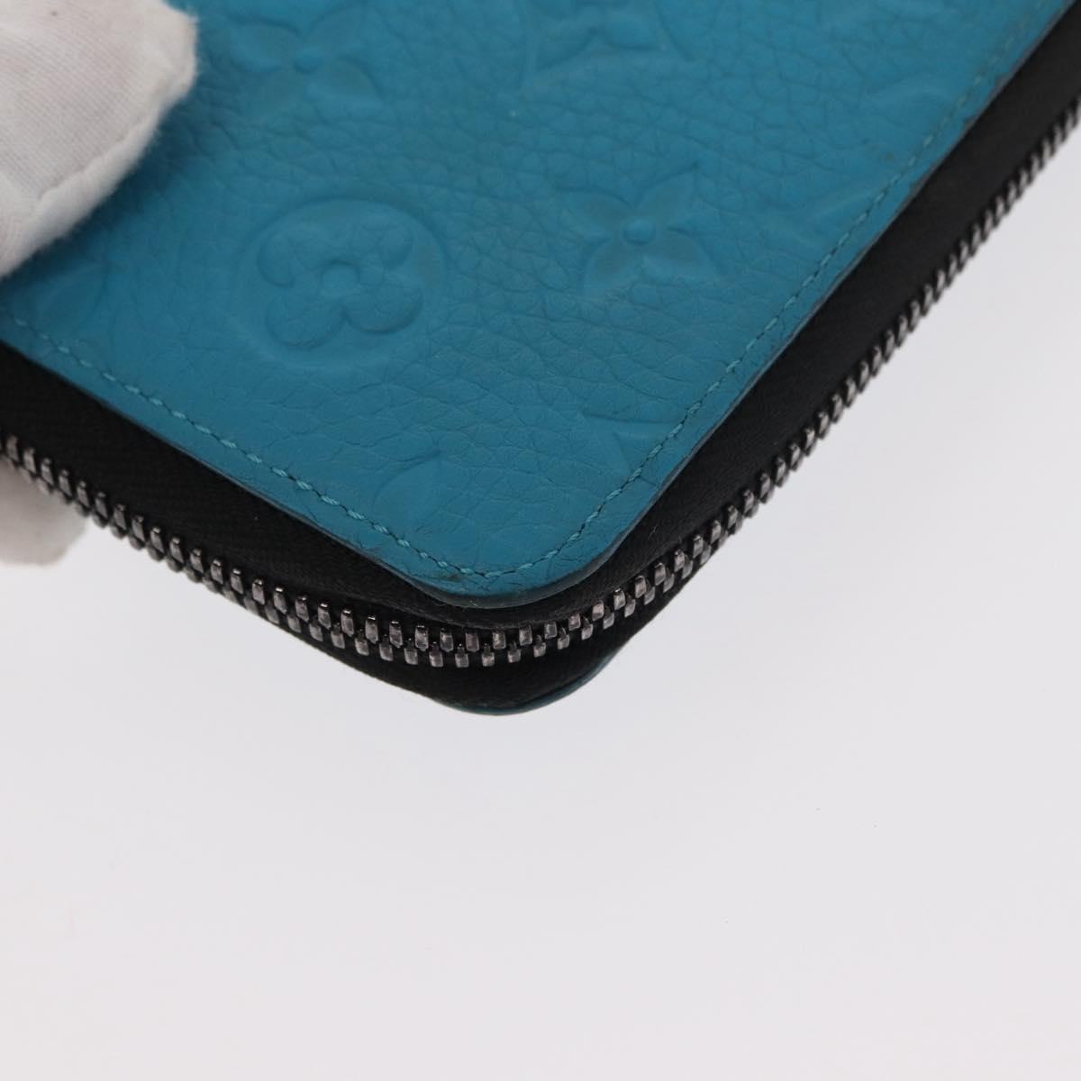 LOUIS VUITTON Monogram Taurillon Zippy Wallet Vertical Blue M69048 Auth 155055