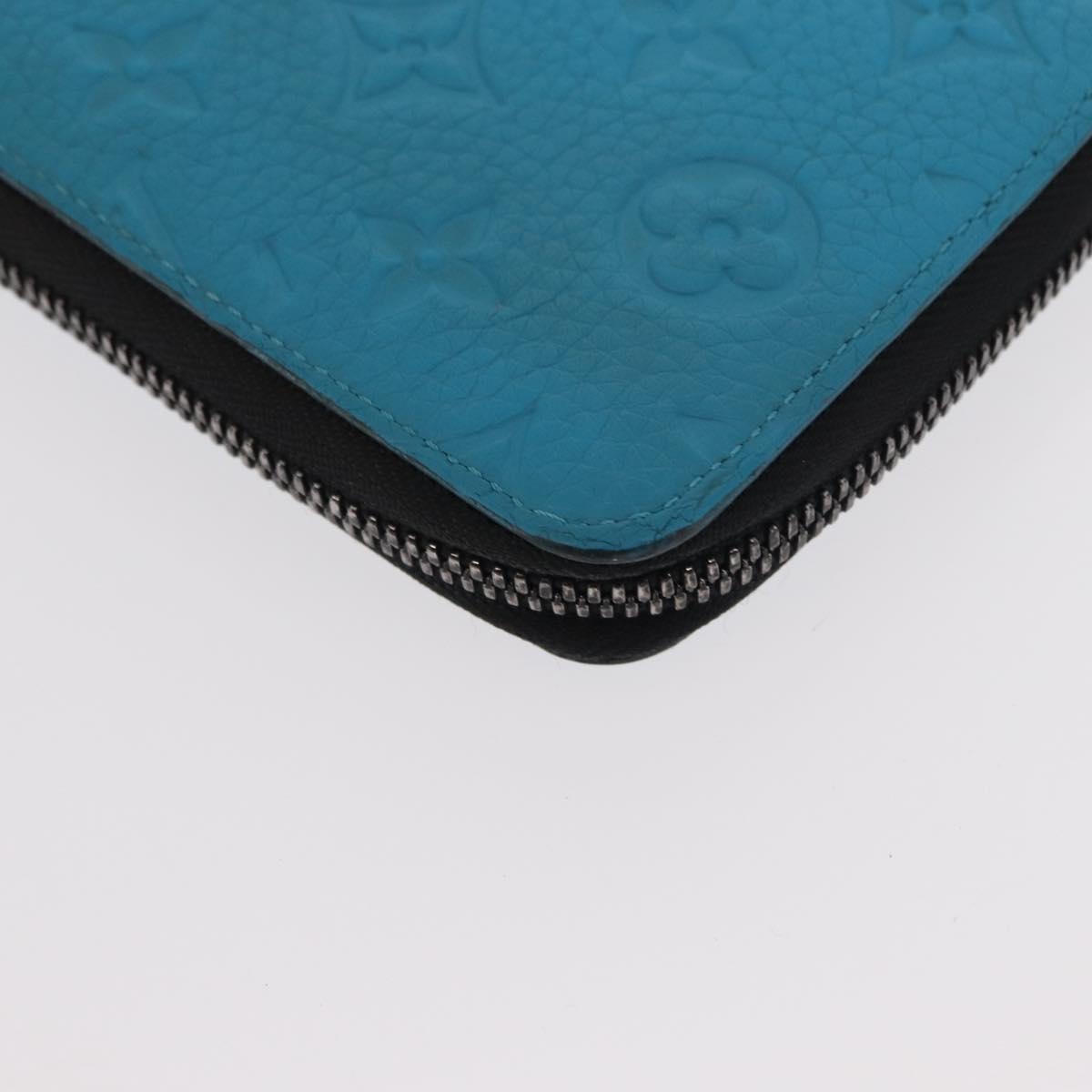 LOUIS VUITTON Monogram Taurillon Zippy Wallet Vertical Blue M69048 Auth 155055