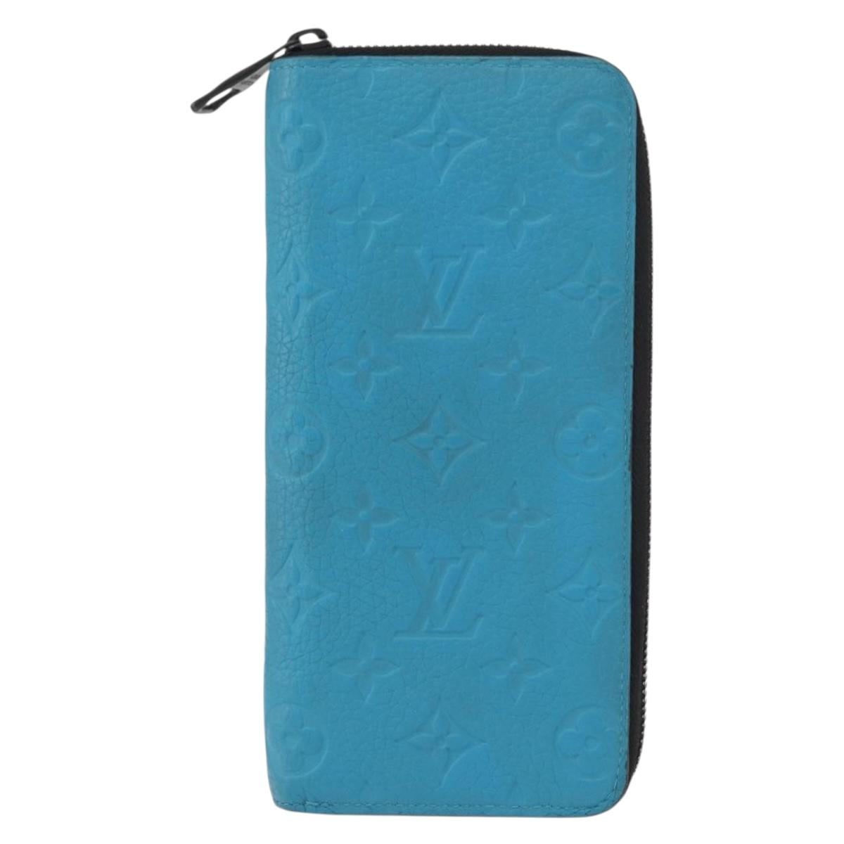LOUIS VUITTON Monogram Taurillon Zippy Wallet Vertical Blue M69048 Auth 155055