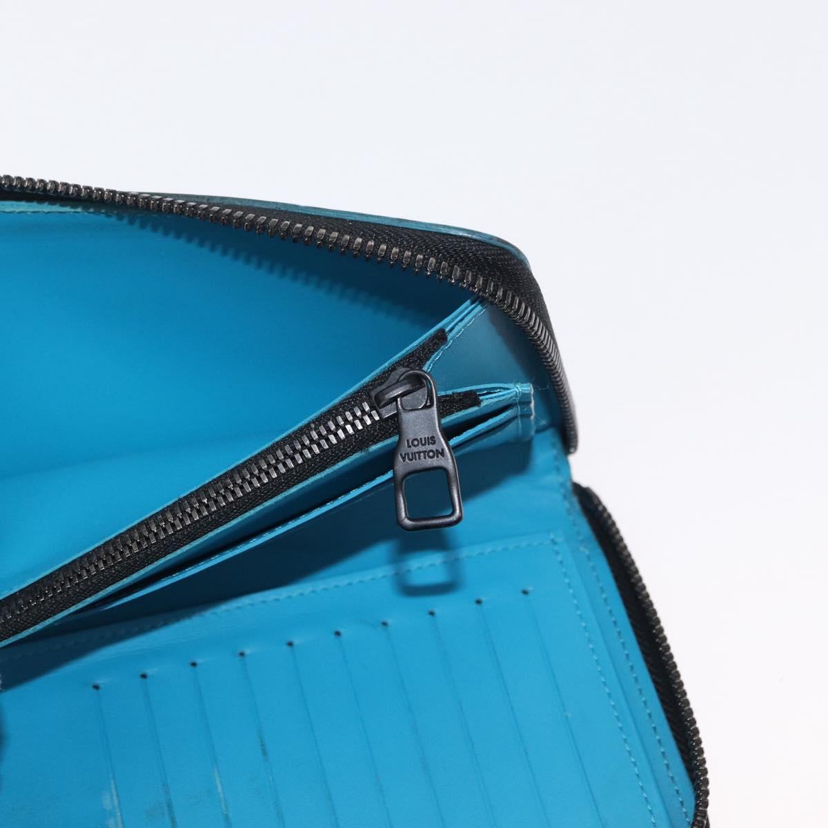 LOUIS VUITTON Monogram Taurillon Zippy Wallet Vertical Blue M69048 Auth 155055