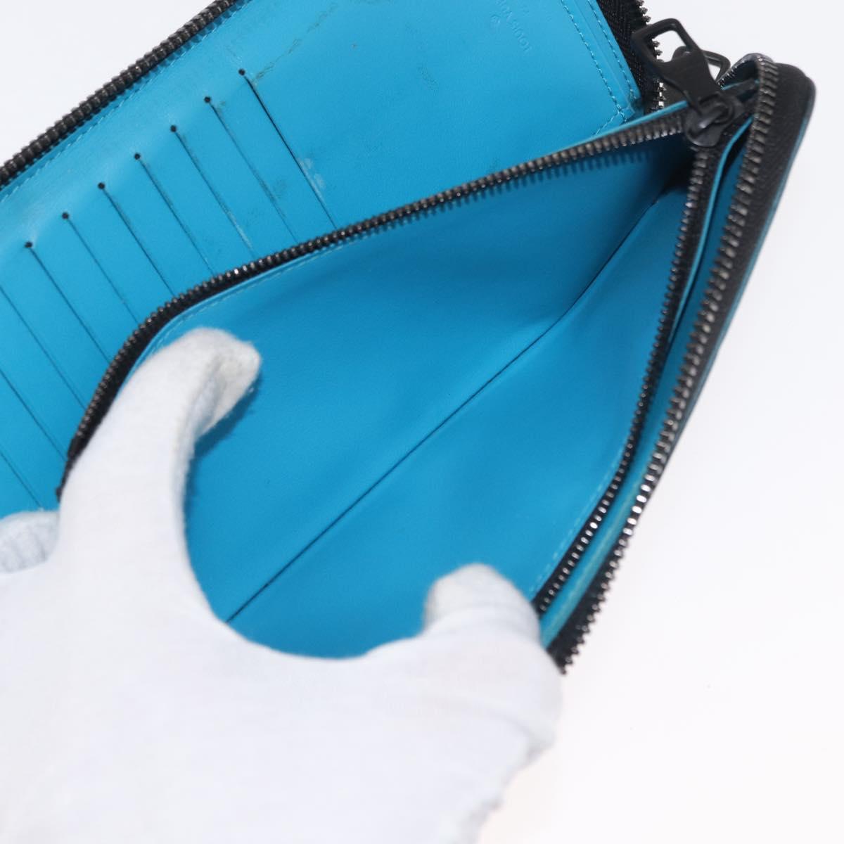 LOUIS VUITTON Monogram Taurillon Zippy Wallet Vertical Blue M69048 Auth 155055