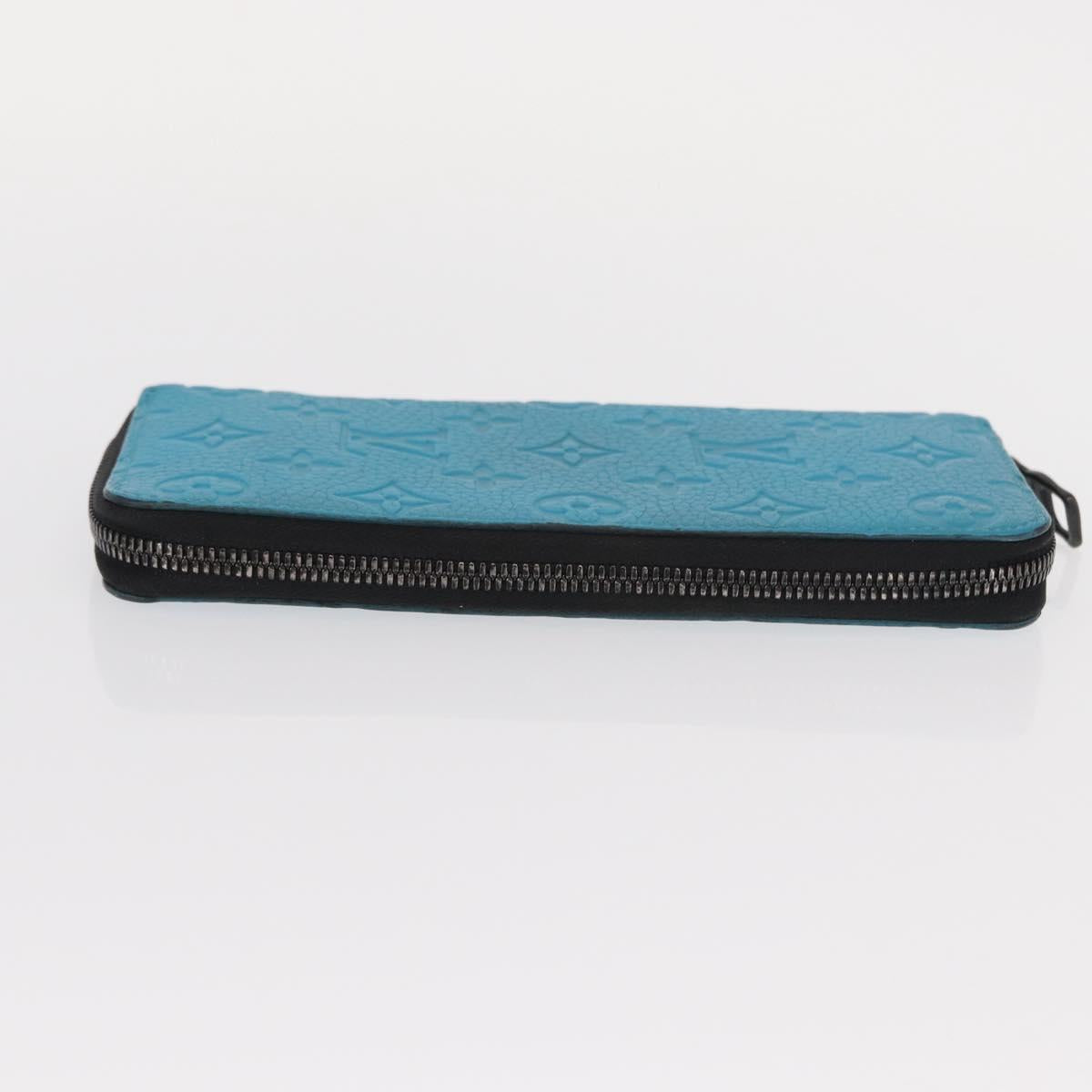 LOUIS VUITTON Monogram Taurillon Zippy Wallet Vertical Blue M69048 Auth 155055