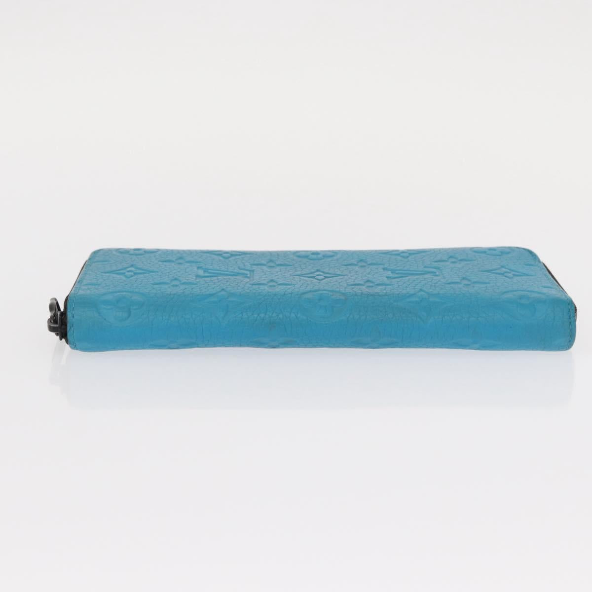 LOUIS VUITTON Monogram Taurillon Zippy Wallet Vertical Blue M69048 Auth 155055
