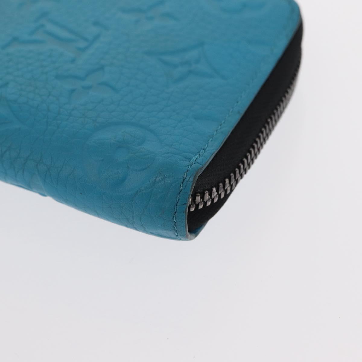 LOUIS VUITTON Monogram Taurillon Zippy Wallet Vertical Blue M69048 Auth 155055