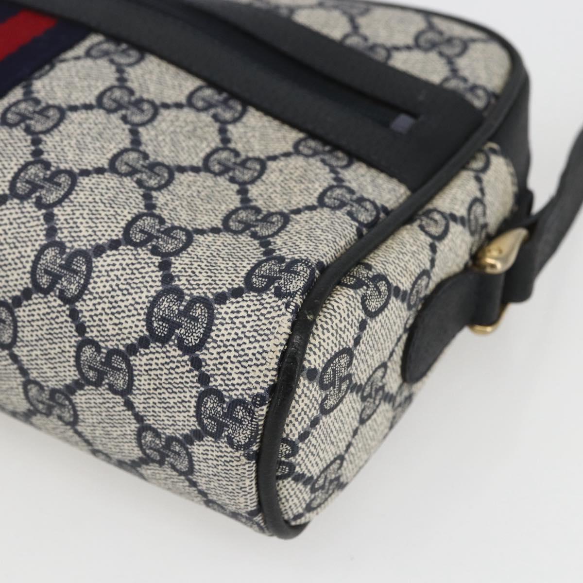 GUCCI GG Supreme Sherry Line Shoulder Bag PVC Navy Gold 010 378 Auth 155058