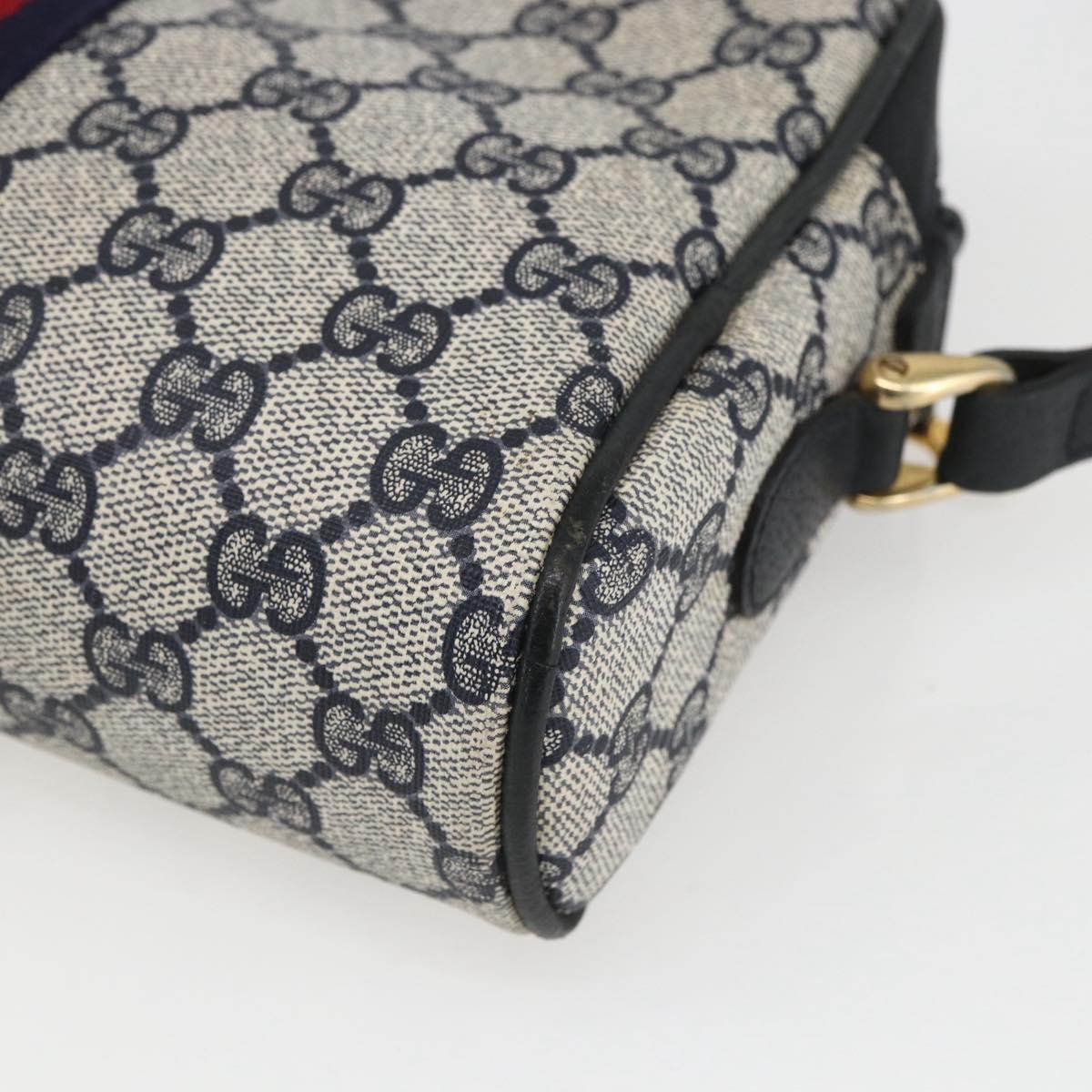 GUCCI GG Supreme Sherry Line Shoulder Bag PVC Navy Gold 010 378 Auth 155058