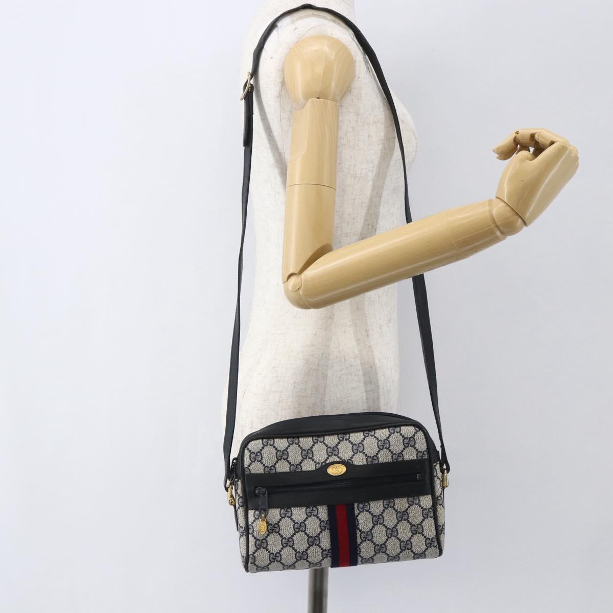 GUCCI GG Supreme Sherry Line Shoulder Bag PVC Navy Gold 010 378 Auth 155058