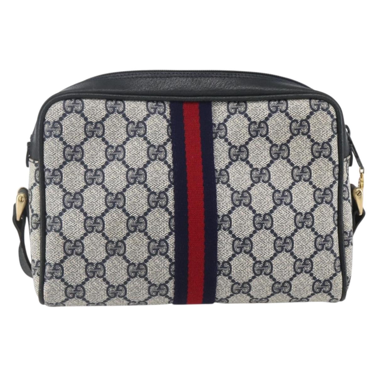 GUCCI GG Supreme Sherry Line Shoulder Bag PVC Navy Gold 010 378 Auth 155058