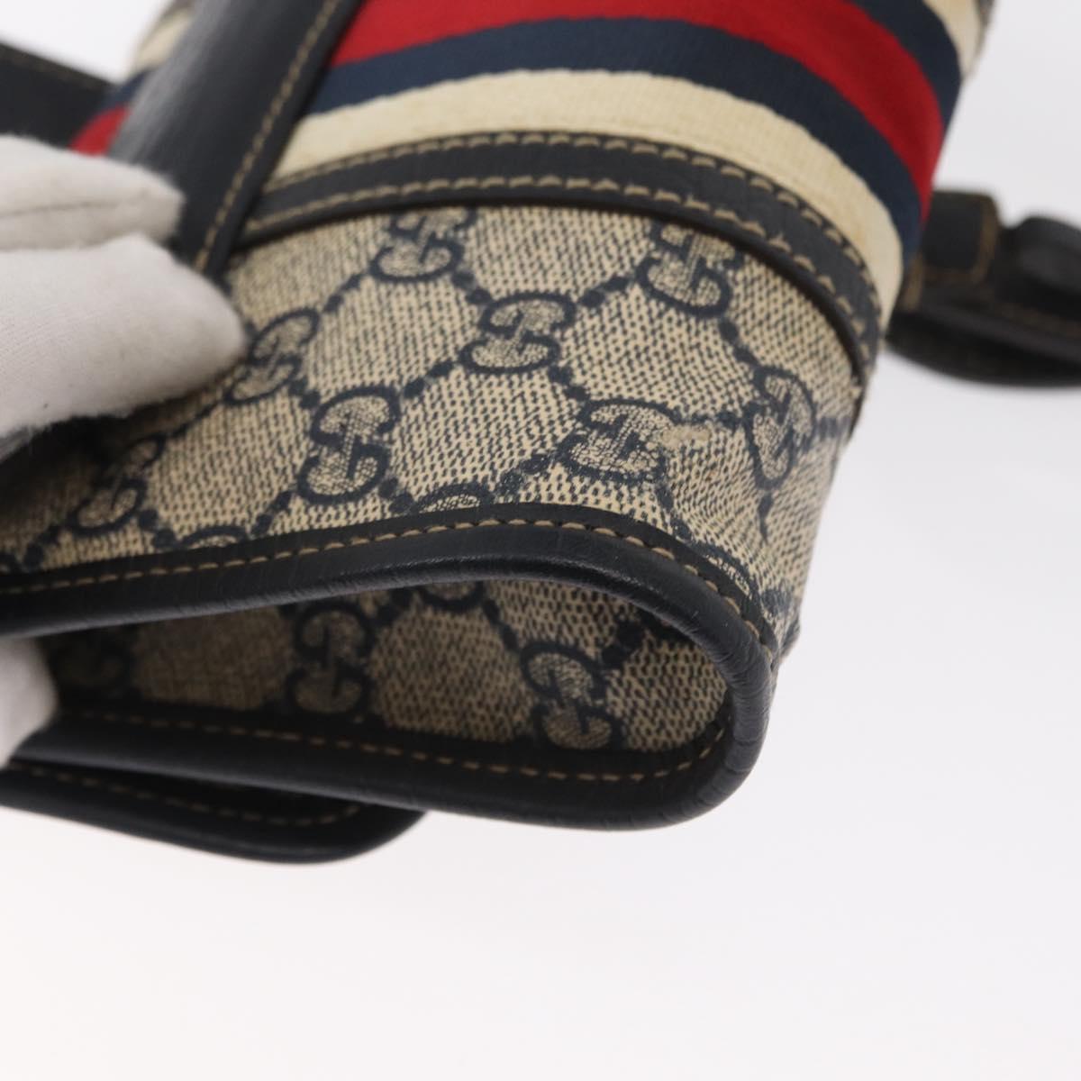 GUCCI GG Supreme Sherry Line Waist Bag PVC Navy Silver 152597 Auth 155059
