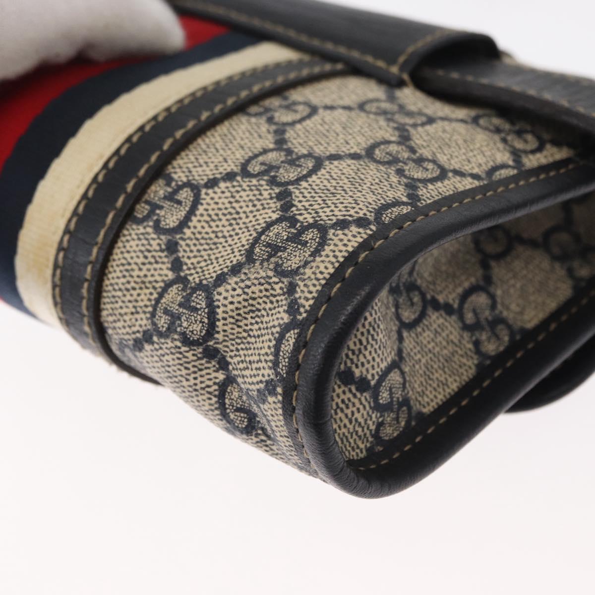 GUCCI GG Supreme Sherry Line Waist Bag PVC Navy Silver 152597 Auth 155059