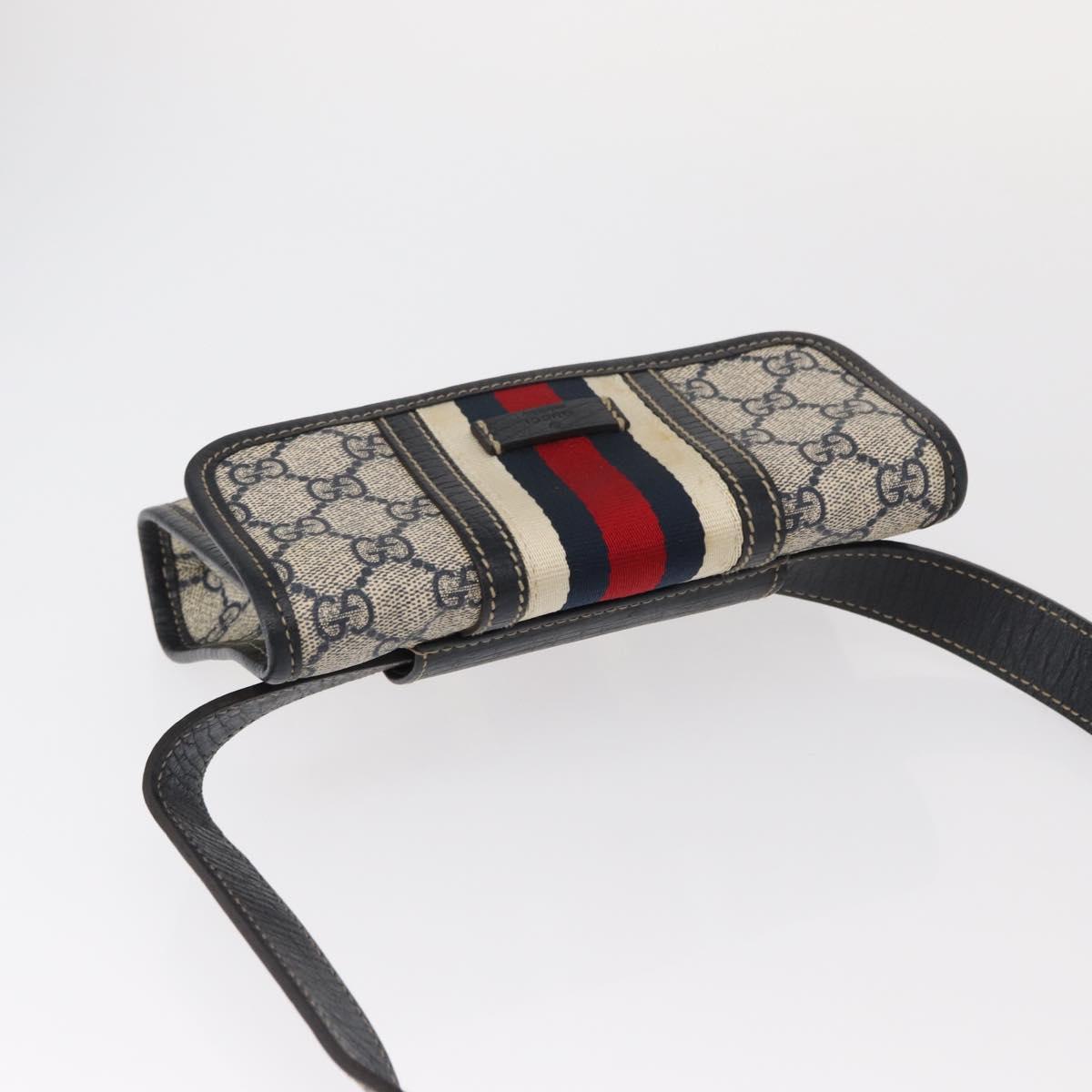 GUCCI GG Supreme Sherry Line Waist Bag PVC Navy Silver 152597 Auth 155059