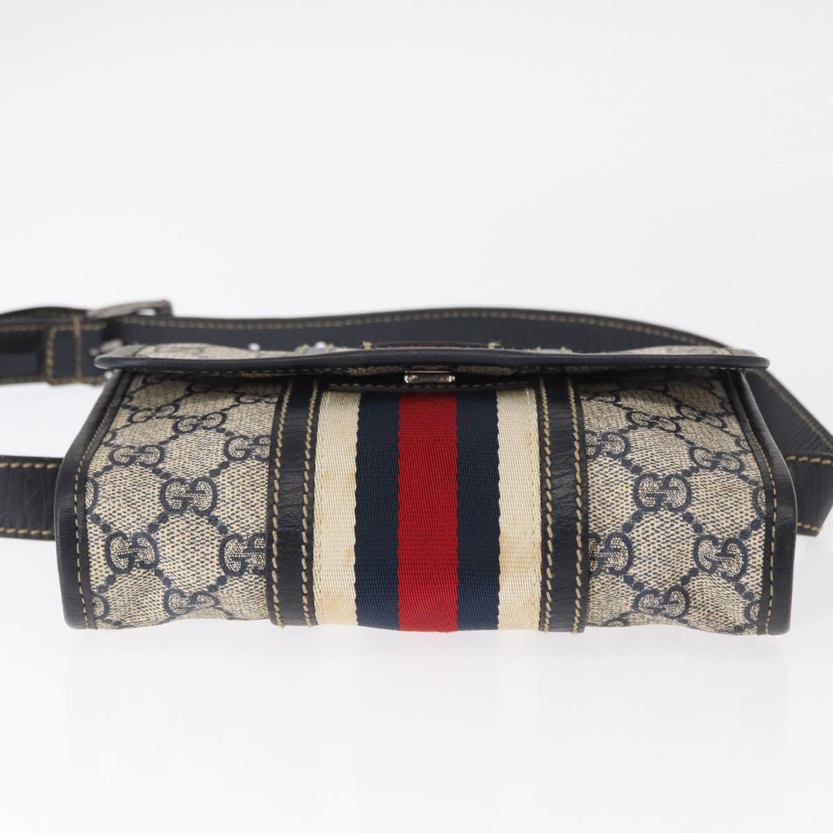GUCCI GG Supreme Sherry Line Waist Bag PVC Navy Silver 152597 Auth 155059