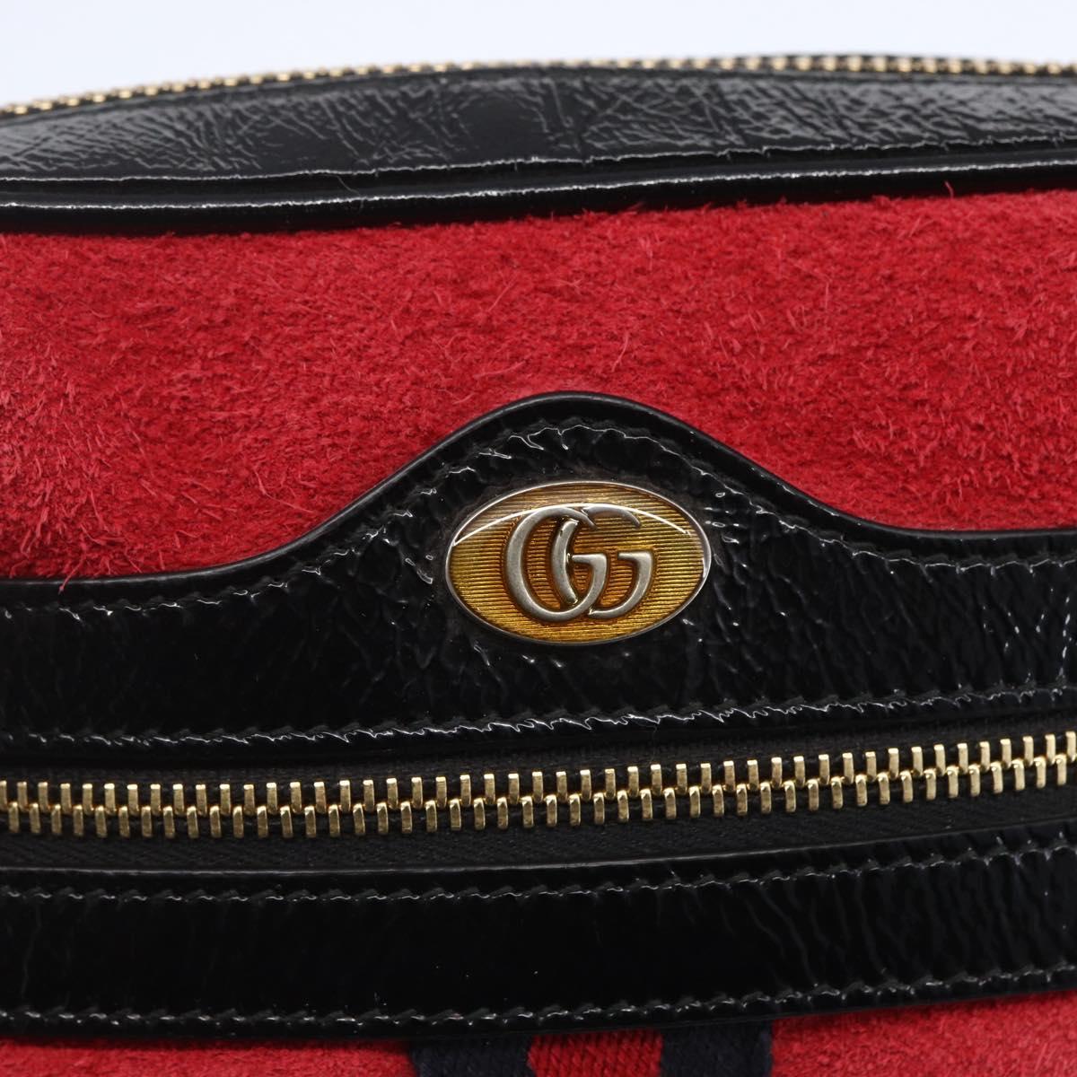GUCCI Sherry Line Shoulder Bag Suede Leather Black Red 517350 Auth 155060