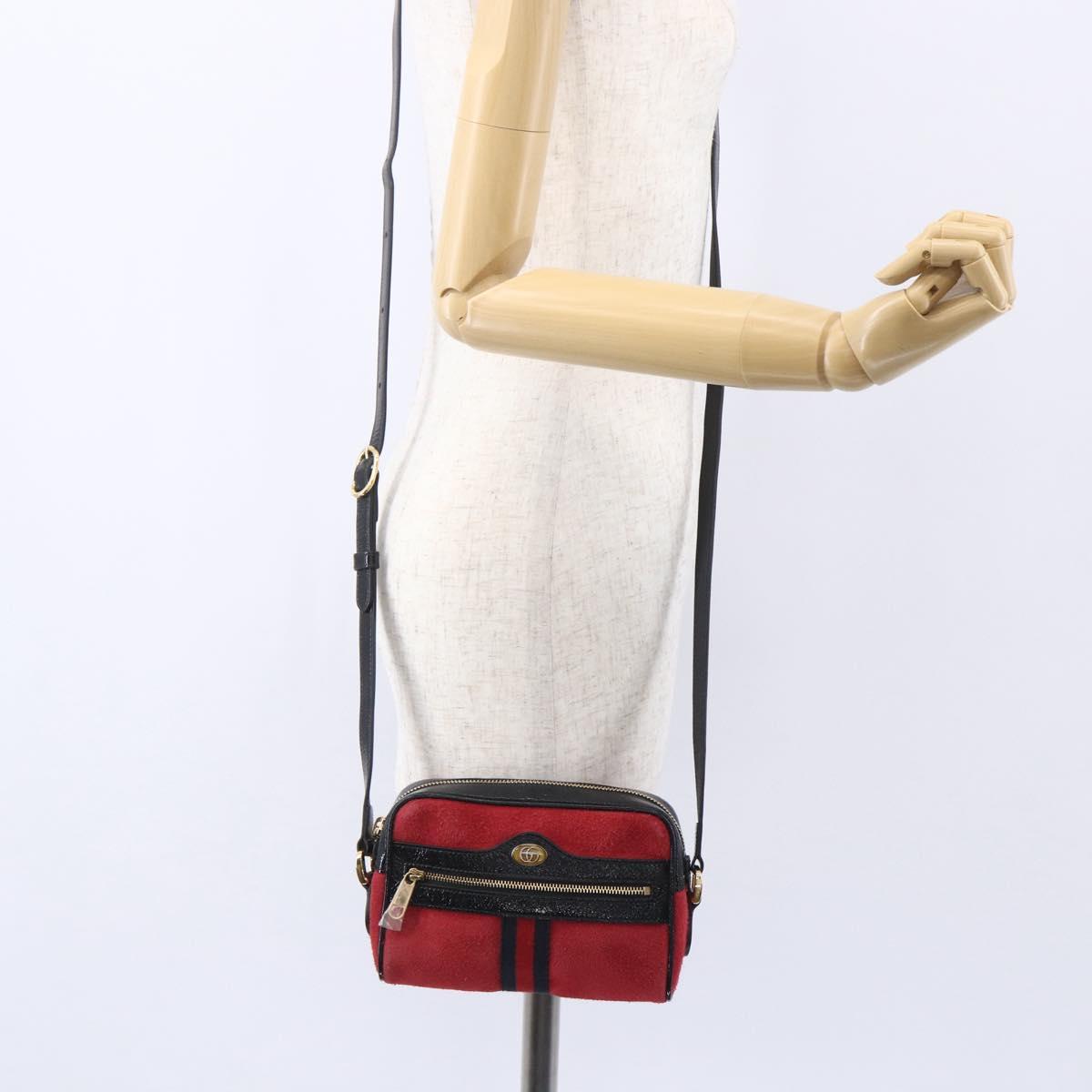 GUCCI Sherry Line Shoulder Bag Suede Leather Black Red 517350 Auth 155060