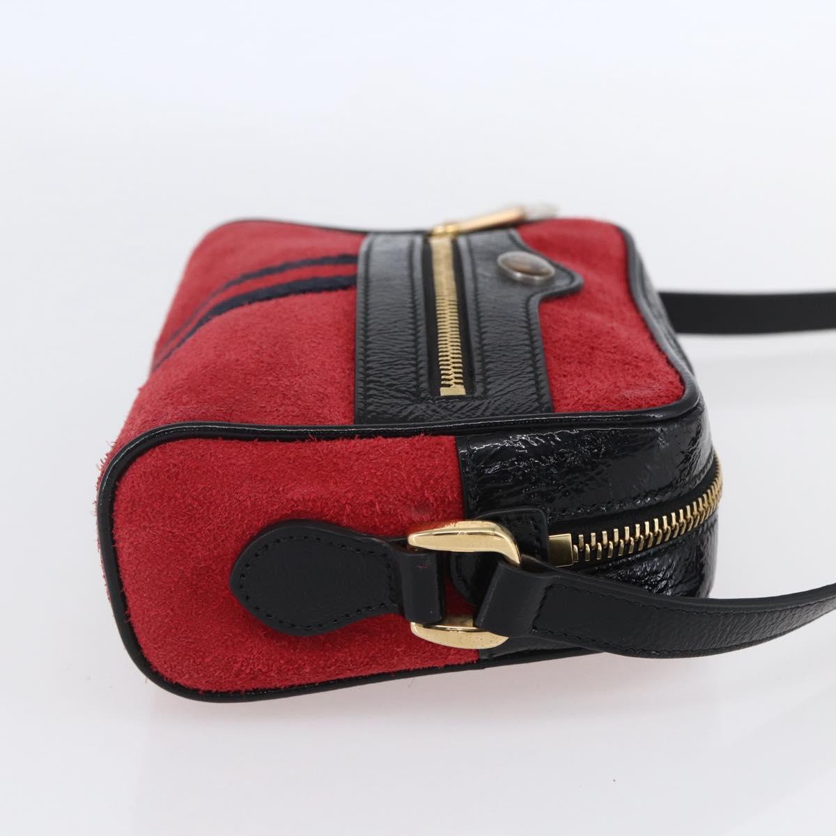 GUCCI Sherry Line Shoulder Bag Suede Leather Black Red 517350 Auth 155060