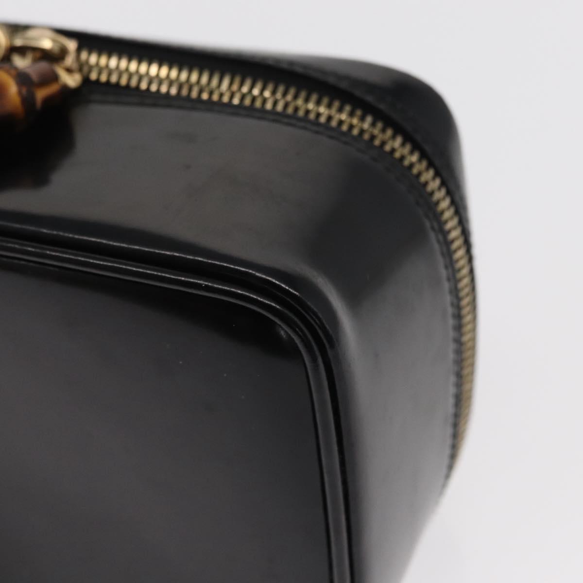 GUCCI Bamboo Vanity Pouch Enamel Black Gold 032 1956 0151 Auth 155062