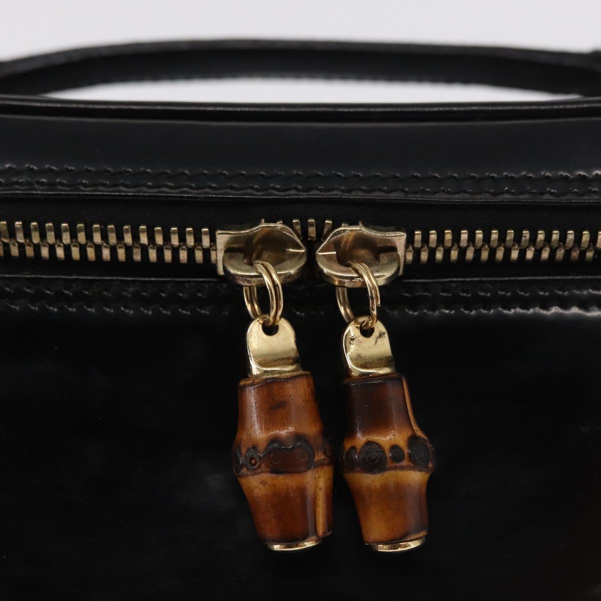 GUCCI Bamboo Vanity Pouch Enamel Black Gold 032 1956 0151 Auth 155062