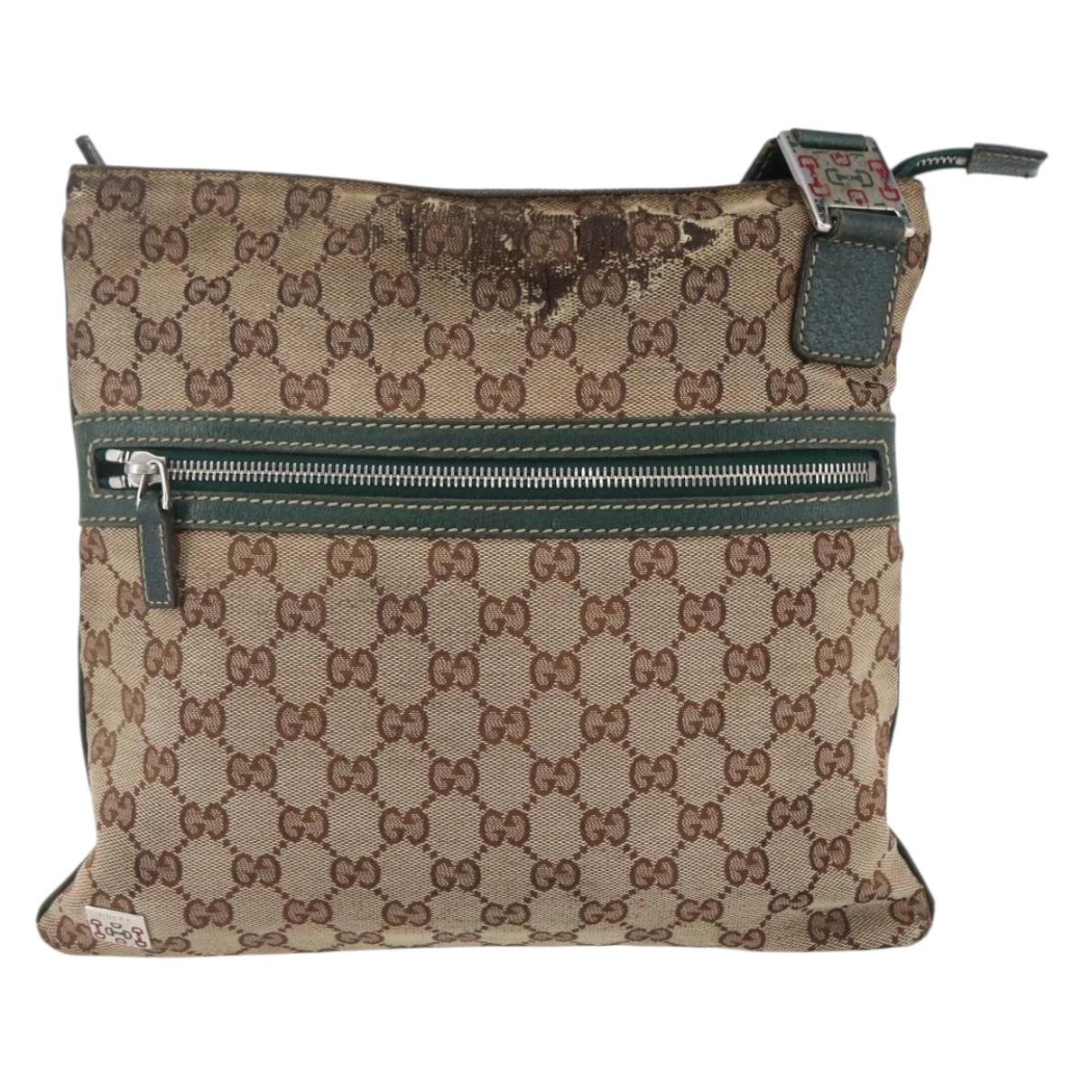 GUCCI GG Canvas Web Sherry Line Shoulder Bag Beige Red Green 145809 Auth 155064