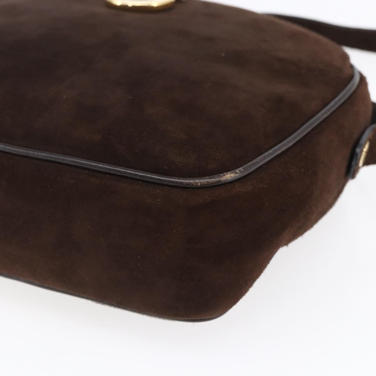 Salvatore Ferragamo Gancini Shoulder Bag Suede Brown Gold Auth 155065