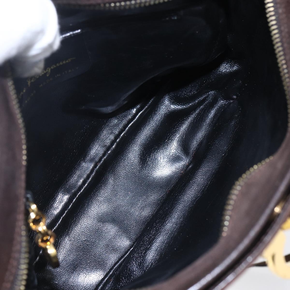 Salvatore Ferragamo Gancini Shoulder Bag Suede Brown Gold Auth 155065