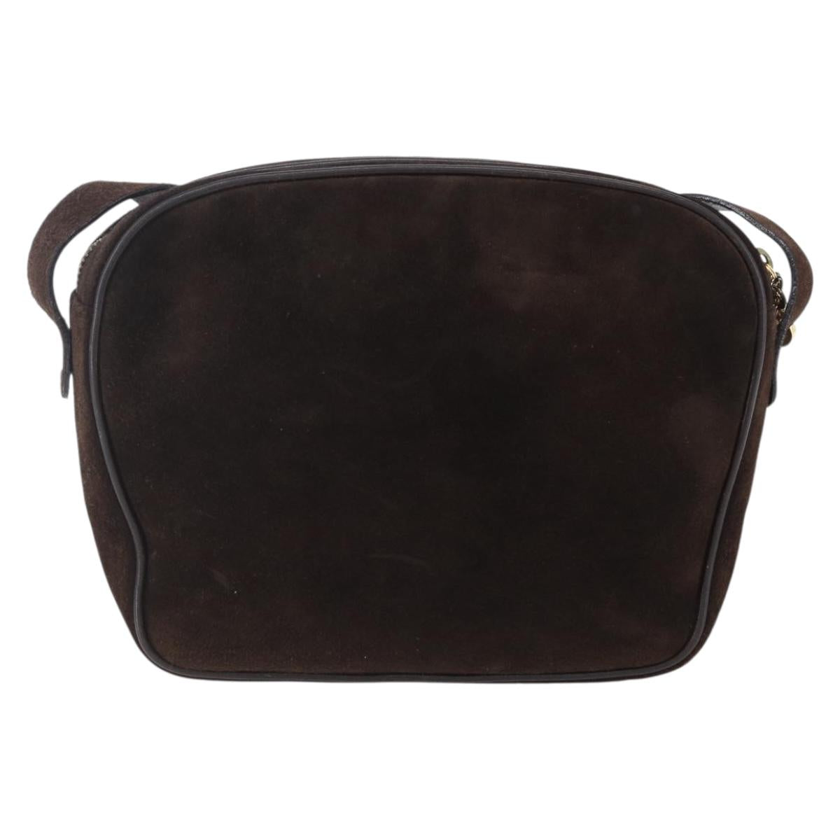 Salvatore Ferragamo Gancini Shoulder Bag Suede Brown Gold Auth 155065