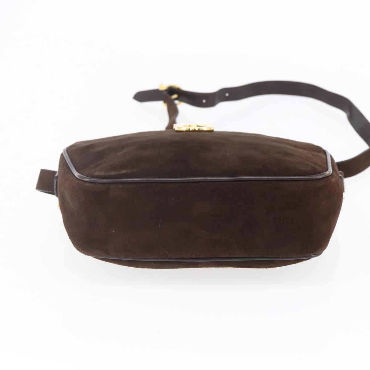 Salvatore Ferragamo Gancini Shoulder Bag Suede Brown Gold Auth 155065