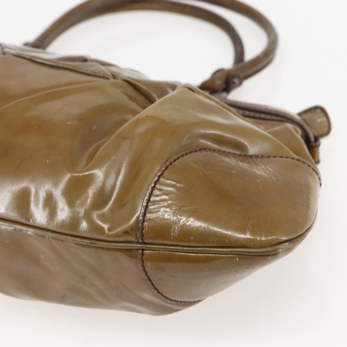 Salvatore Ferragamo Gancini Shoulder Bag Enamel Brown Silver Auth 155066