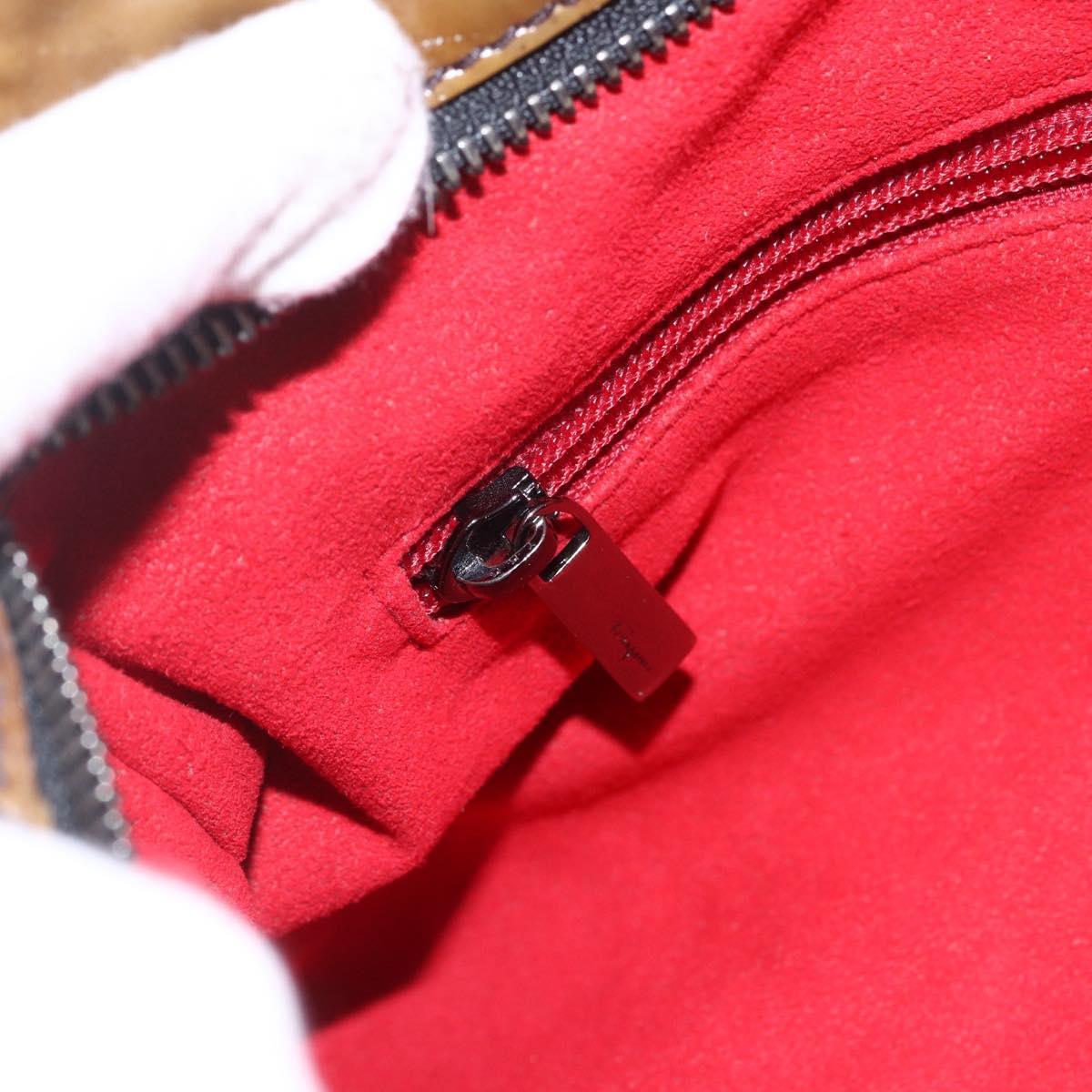 Salvatore Ferragamo Gancini Shoulder Bag Enamel Brown Silver Auth 155066