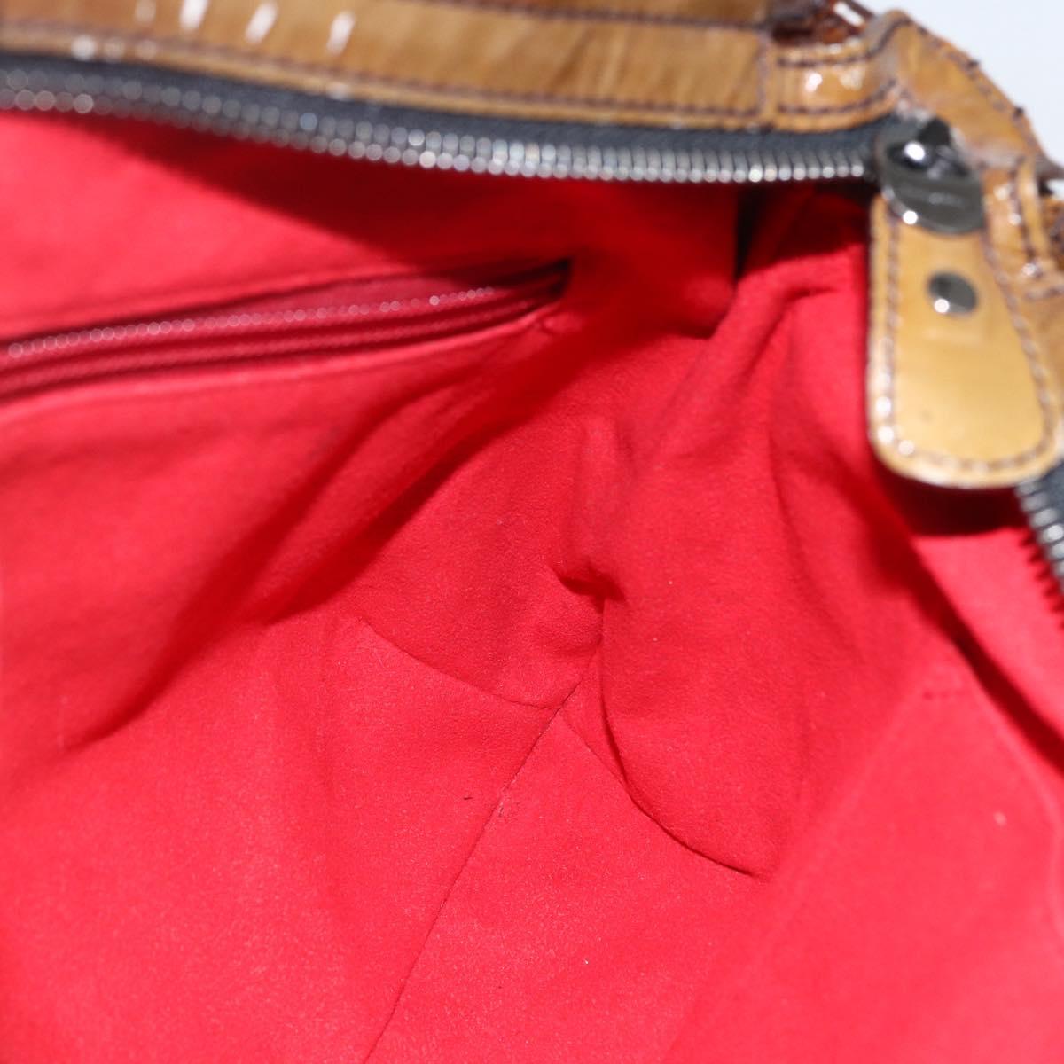 Salvatore Ferragamo Gancini Shoulder Bag Enamel Brown Silver Auth 155066