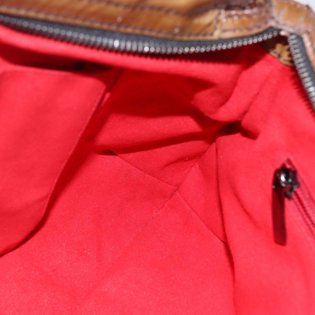 Salvatore Ferragamo Gancini Shoulder Bag Enamel Brown Silver Auth 155066