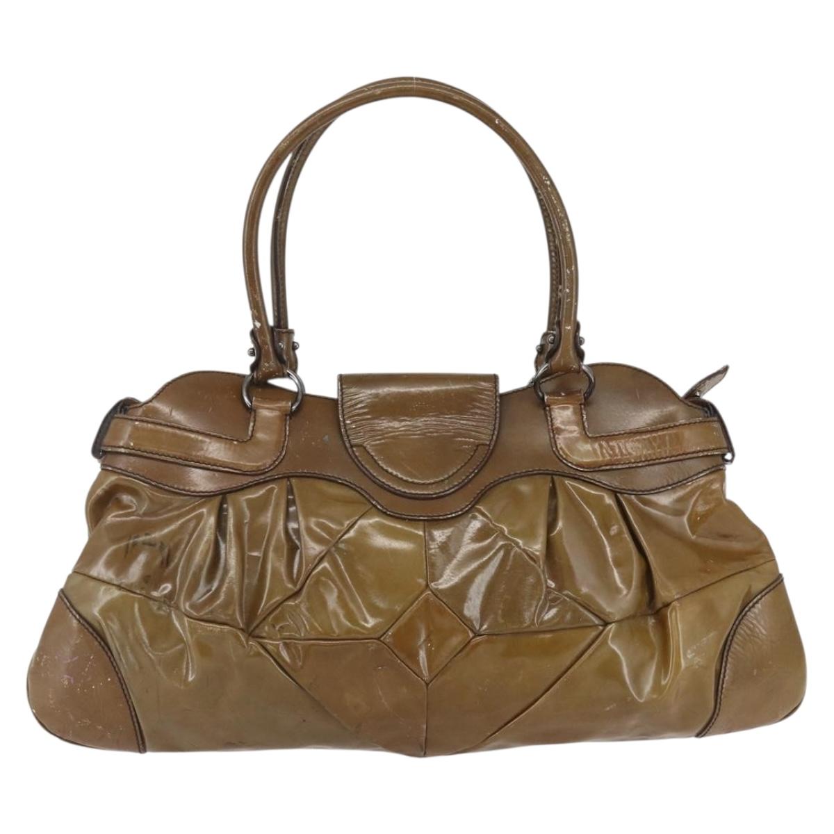 Salvatore Ferragamo Gancini Shoulder Bag Enamel Brown Silver Auth 155066