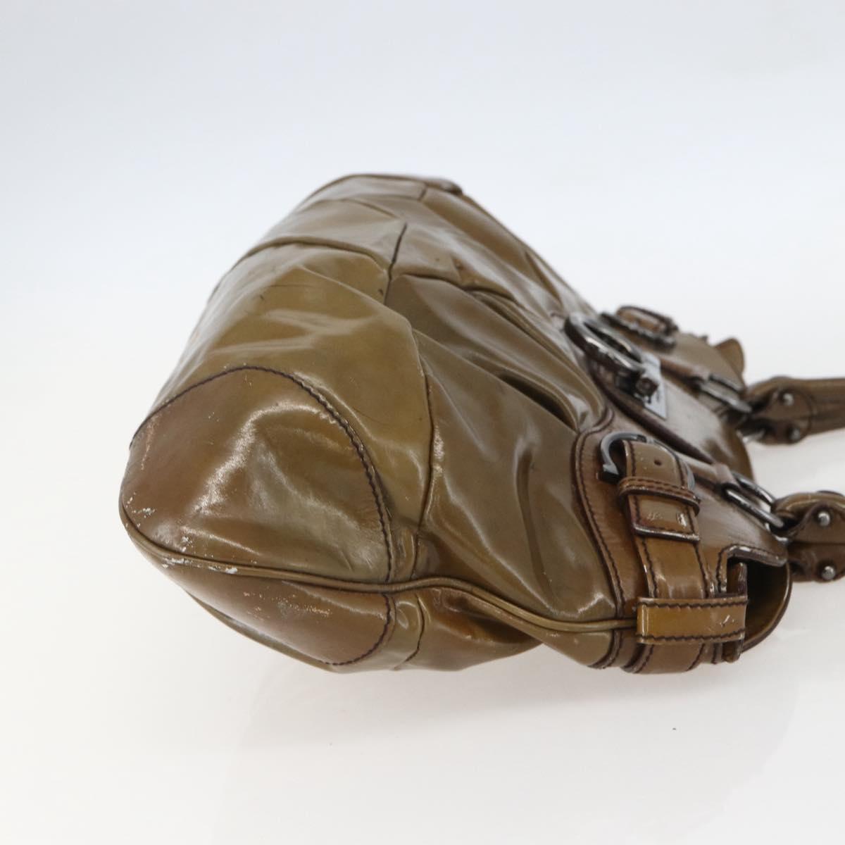 Salvatore Ferragamo Gancini Shoulder Bag Enamel Brown Silver Auth 155066