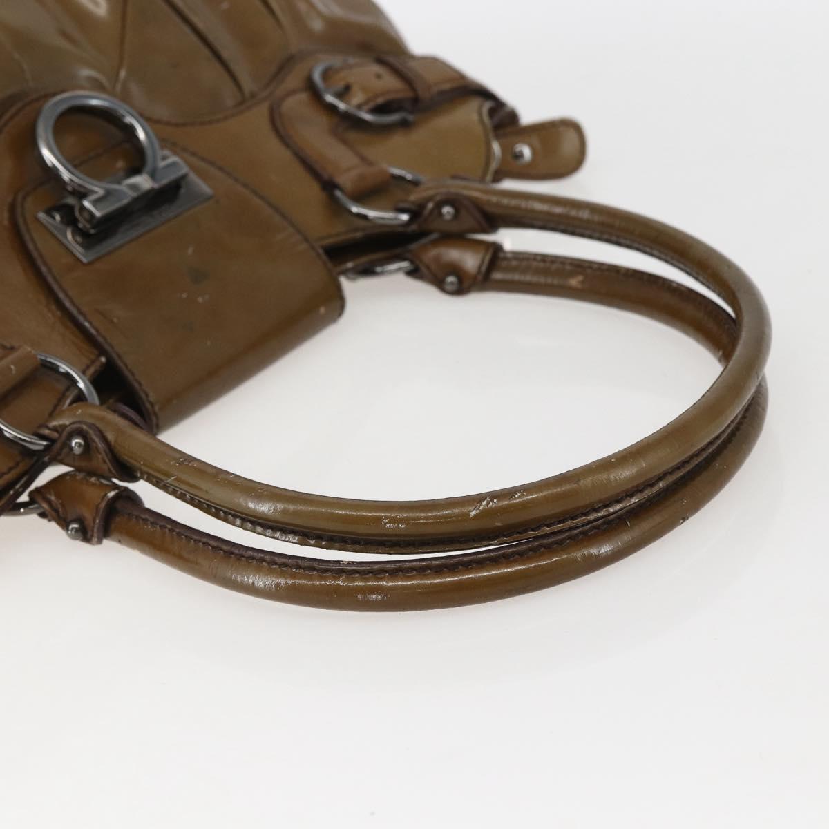 Salvatore Ferragamo Gancini Shoulder Bag Enamel Brown Silver Auth 155066