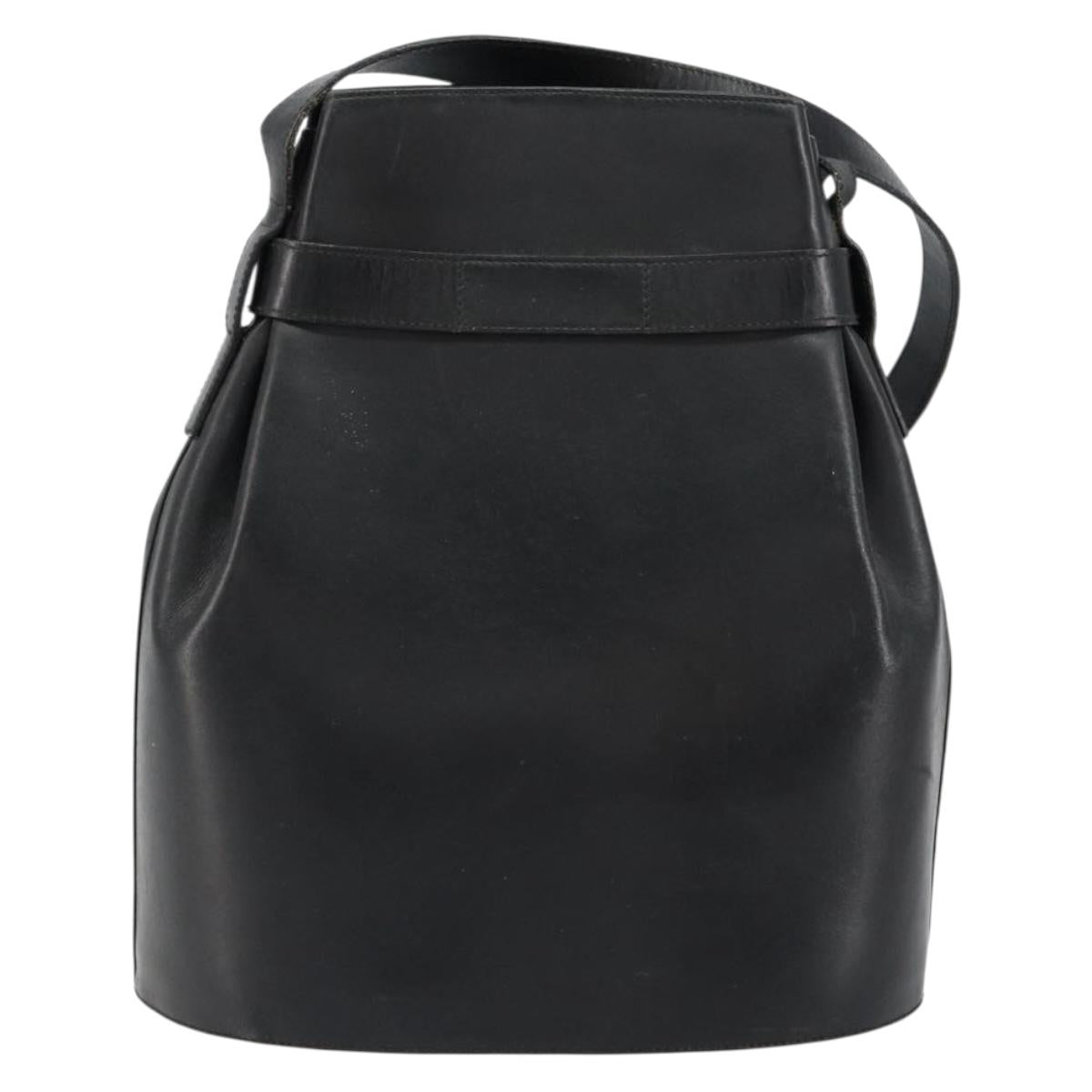 Salvatore Ferragamo Gancini Shoulder Bag Leather Black Gold Auth 155067