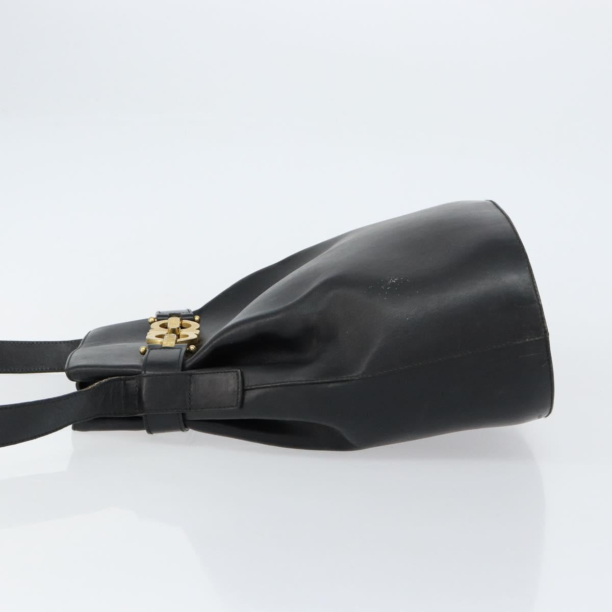 Salvatore Ferragamo Gancini Shoulder Bag Leather Black Gold Auth 155067